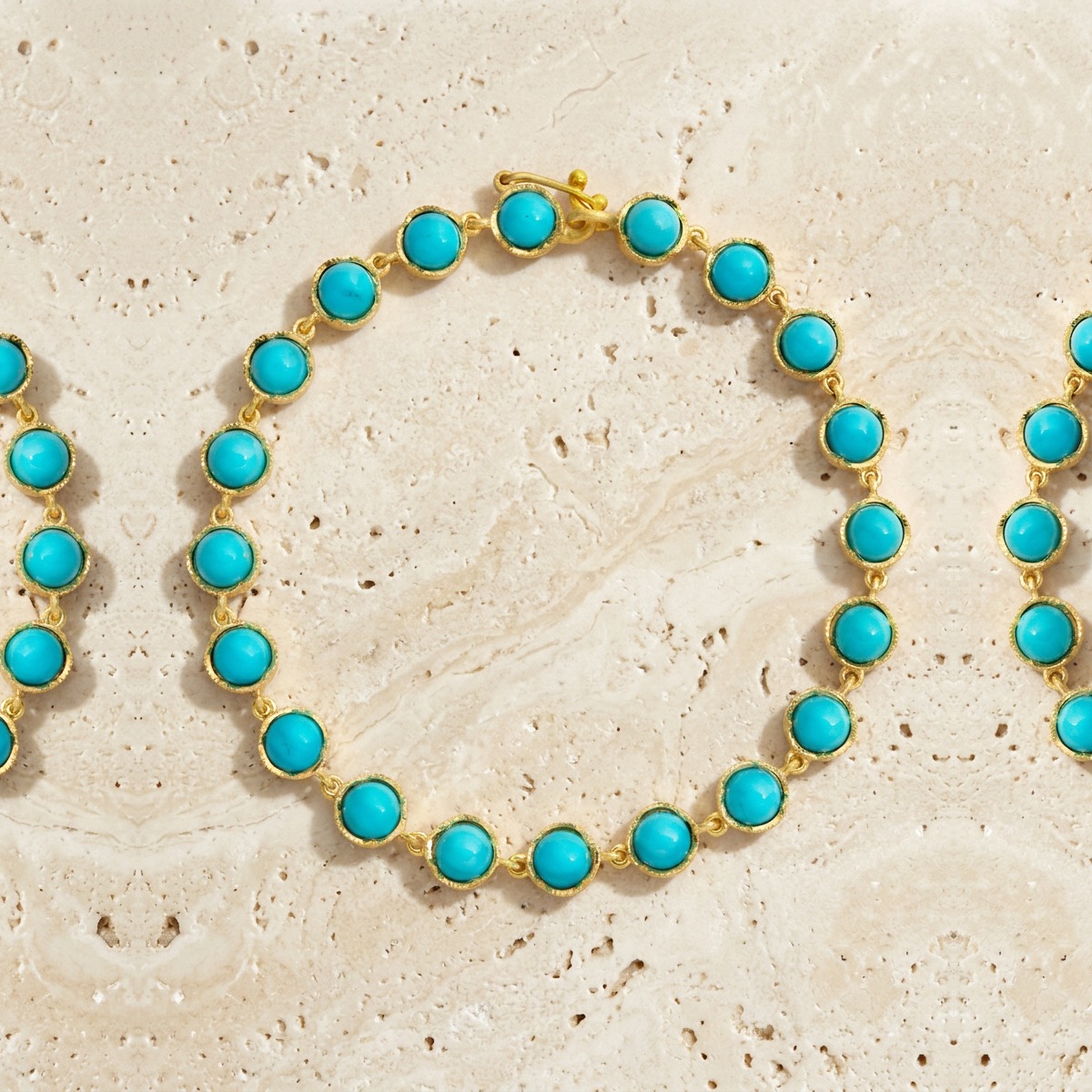 Cabochon Kingman Turquoise Petite Classic Link Yellow Gold Bracelet by YLANG23