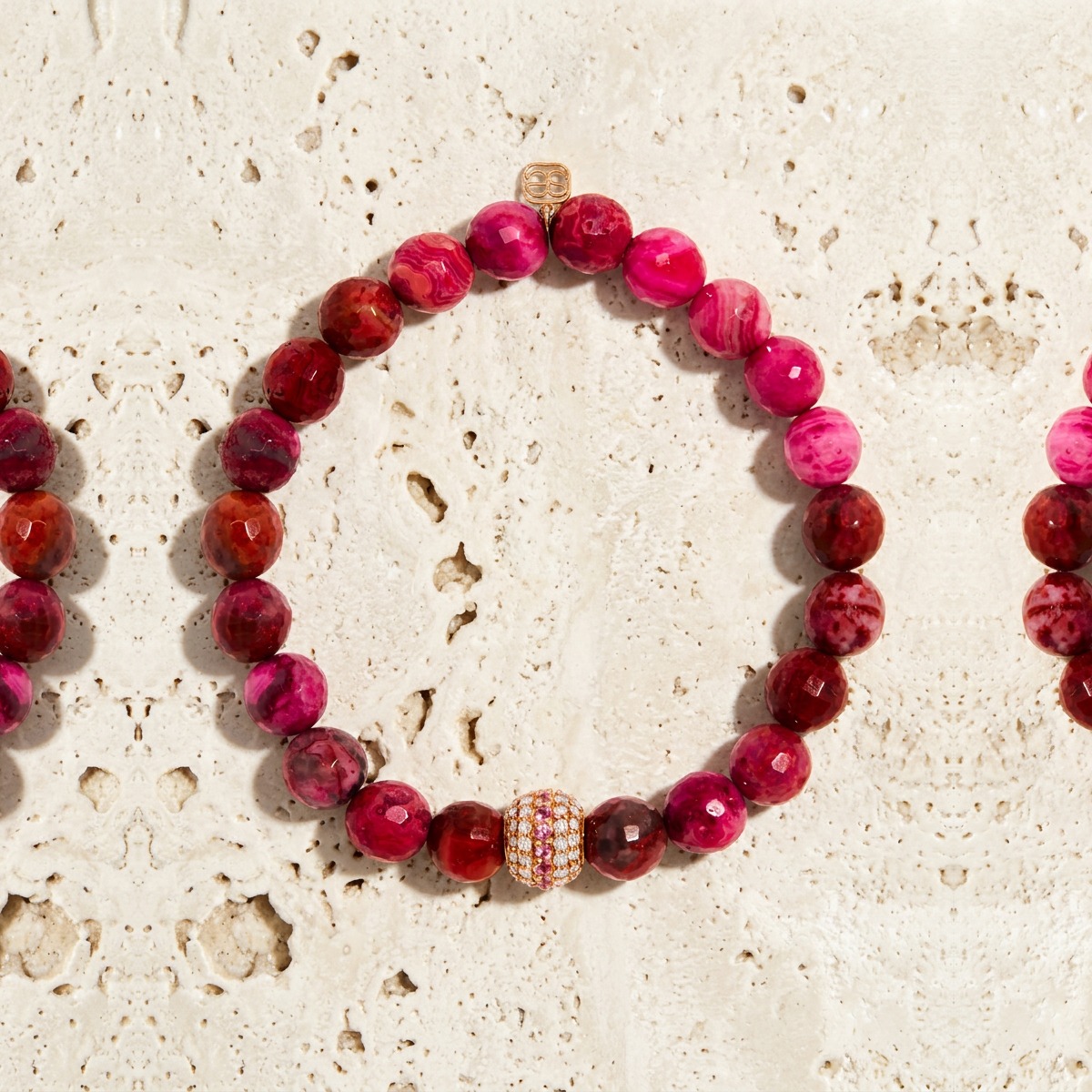 Diamond & Pink Sapphire Mala Bead on Lace Agate Beaded Bracelet by YLANG23