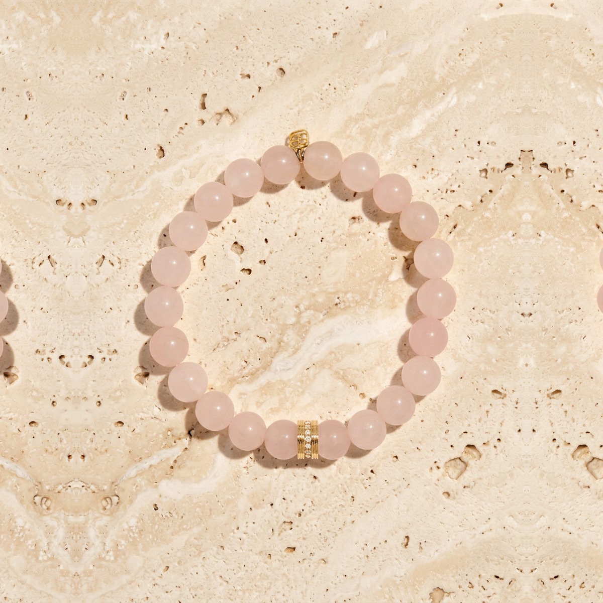 Fluted Pave Rondelle On Rose Quartz Beaded Bracelet by YLANG23