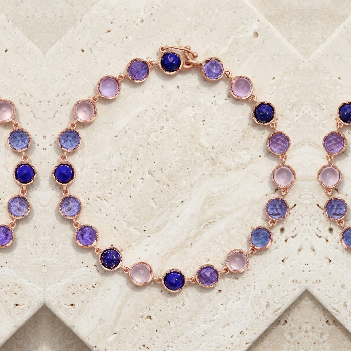 Lapis, Tanzanite, & Rose of France Small Classic Link Mixed Rose Gold Bracelet by YLANG23