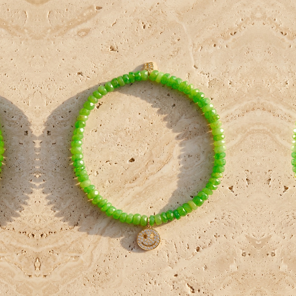 Pave Happy Face on Green African Opal Beaded Bracelet by YLANG23