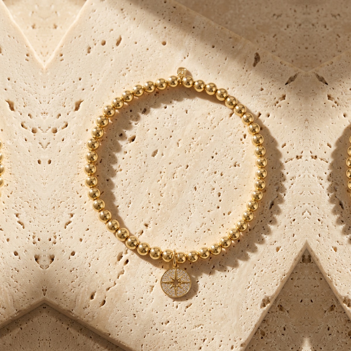 Pave Starburst on Yellow Gold Beaded Bracelet by YLANG23