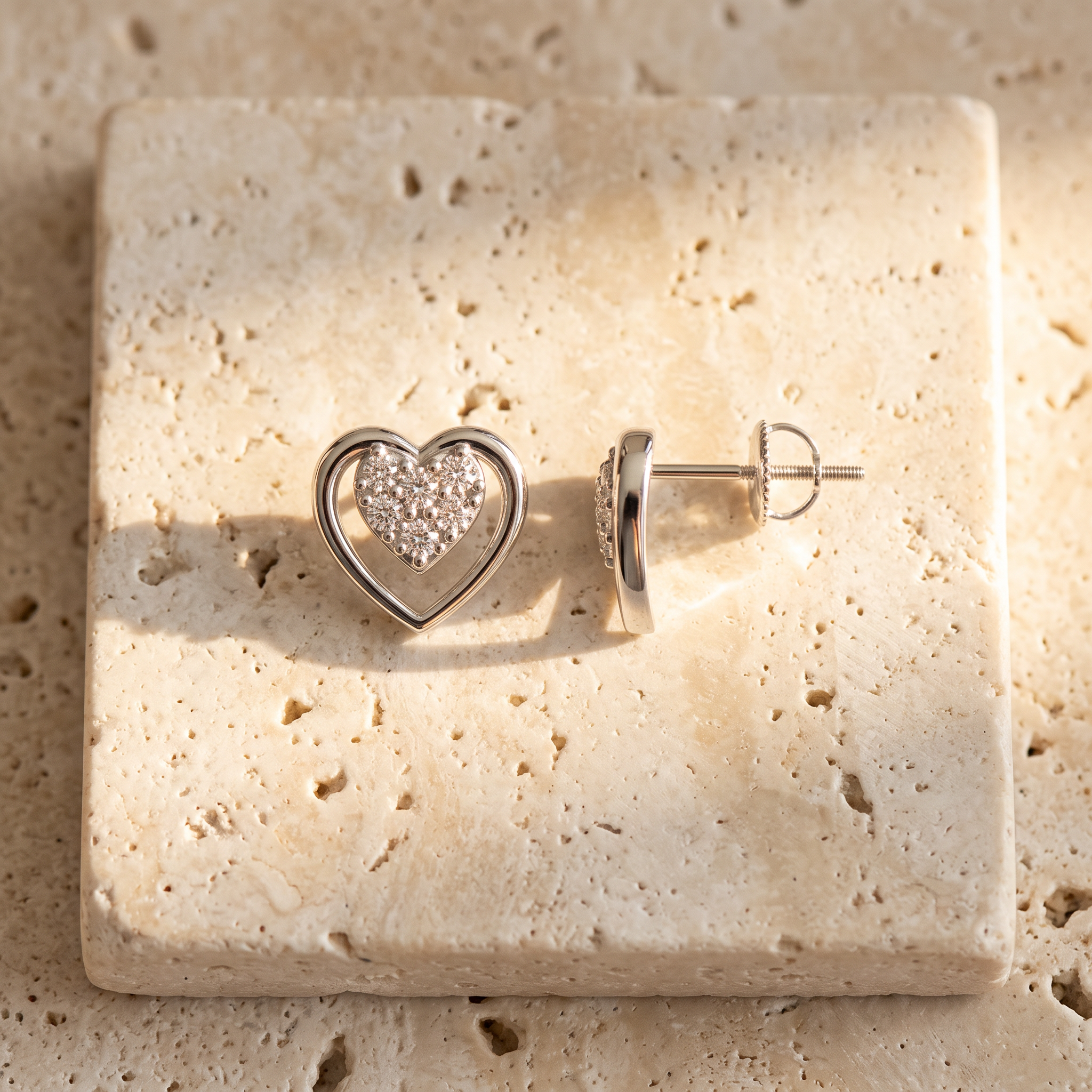 Cluster Diamond Open Heart Stud Earrings by Angara
