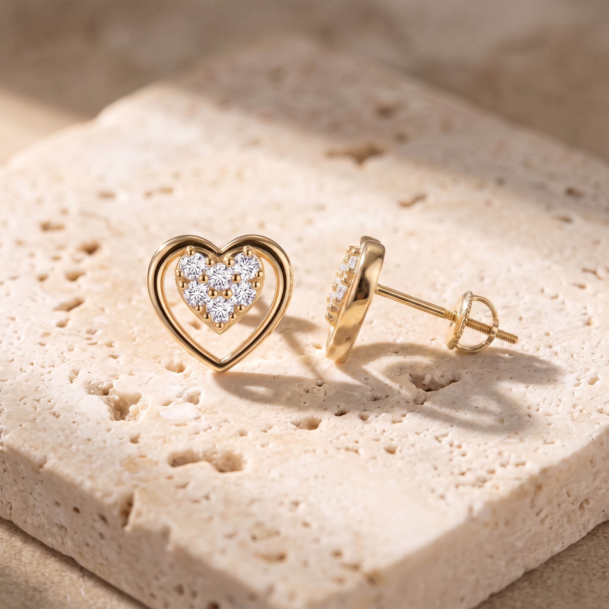 Cluster Diamond Open Heart Stud Earrings by Angara