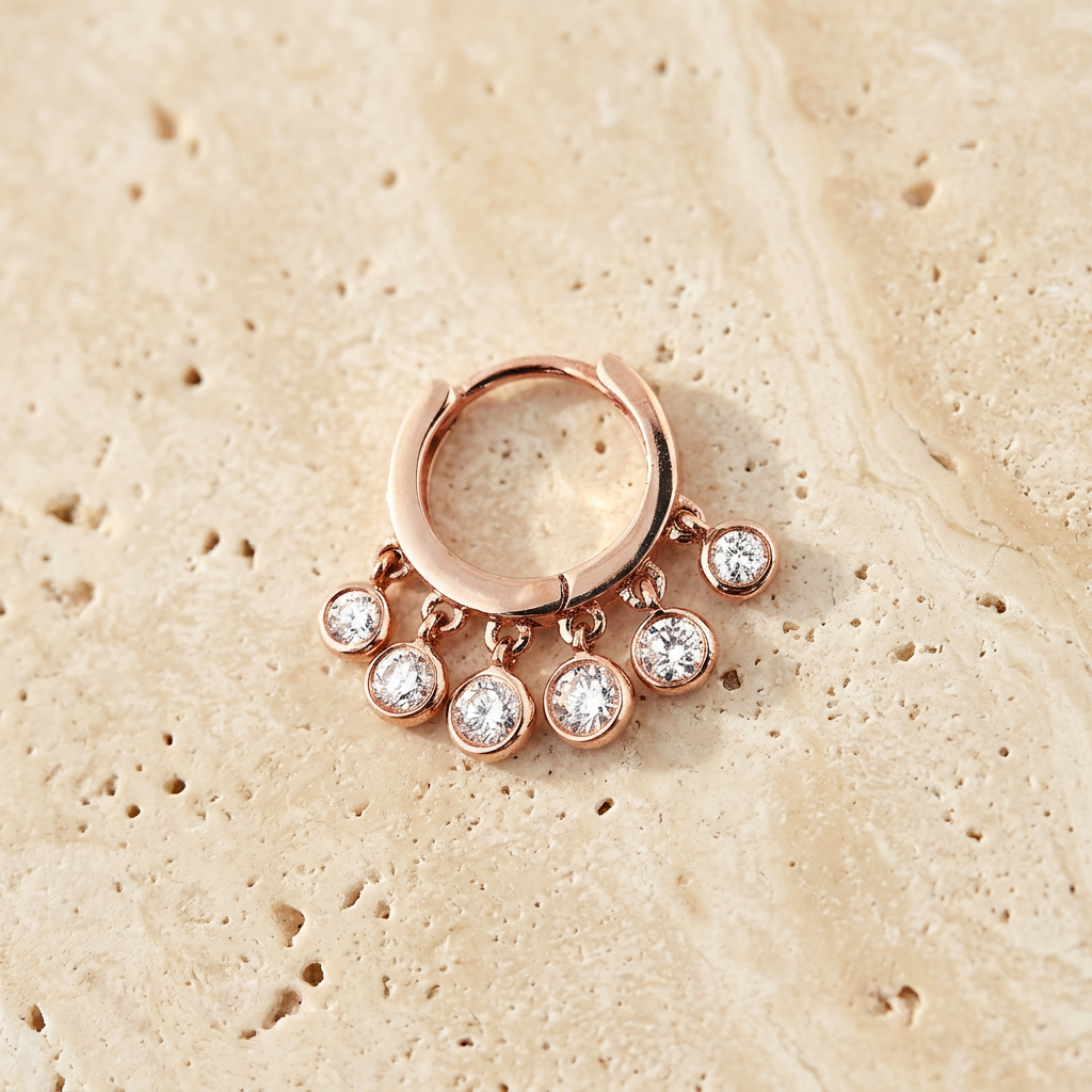 Mini Diamond Shaker Rose Gold Hoop Earring by YLANG23