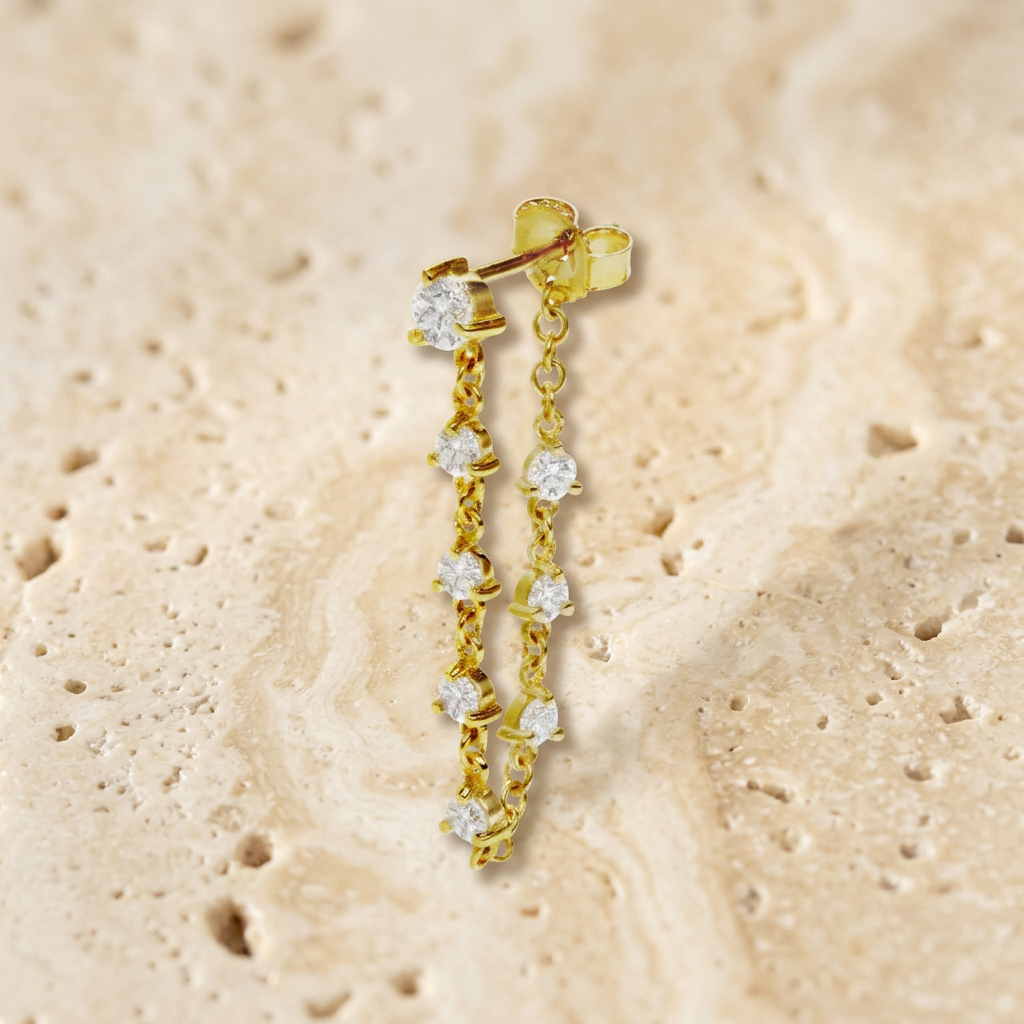 Sparkler Yellow Gold Ear Chain Earring by YLANG23