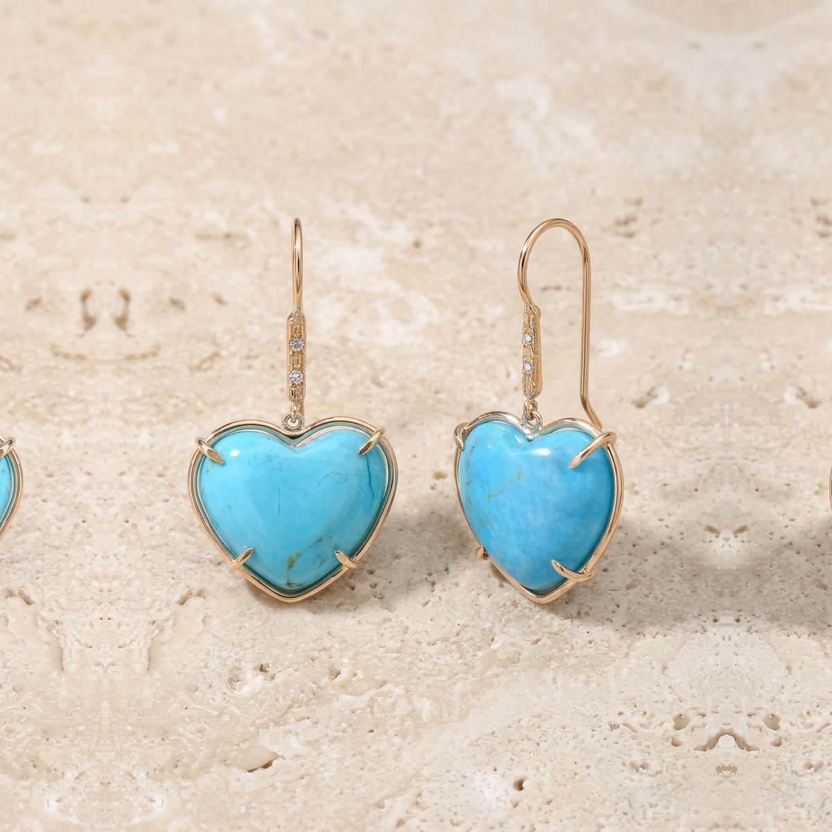 Turquoise Heart Yellow Gold Earrings by YLANG23
