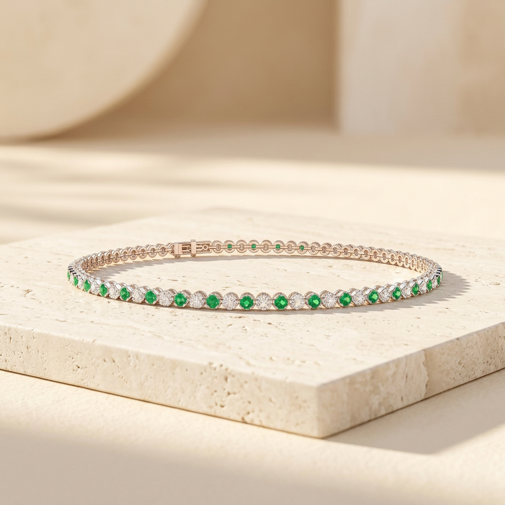 Classic Round Emerald & Diamond Tennis Bracelet by Angara