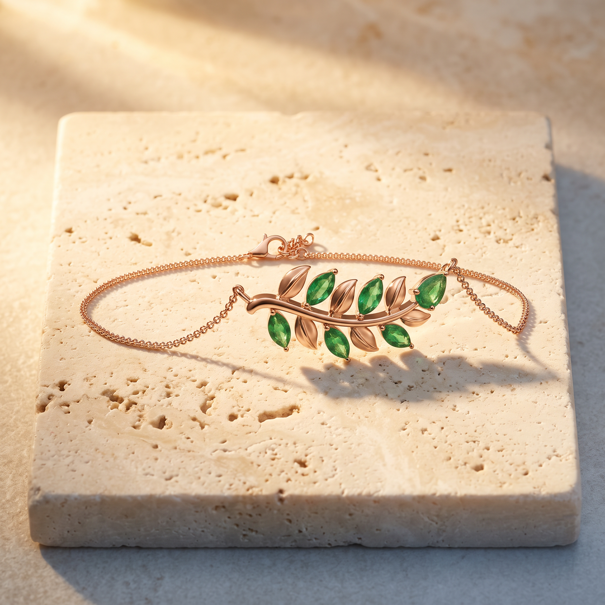 Pear & Marquise Emerald Olive Branch Bracelet by Angara