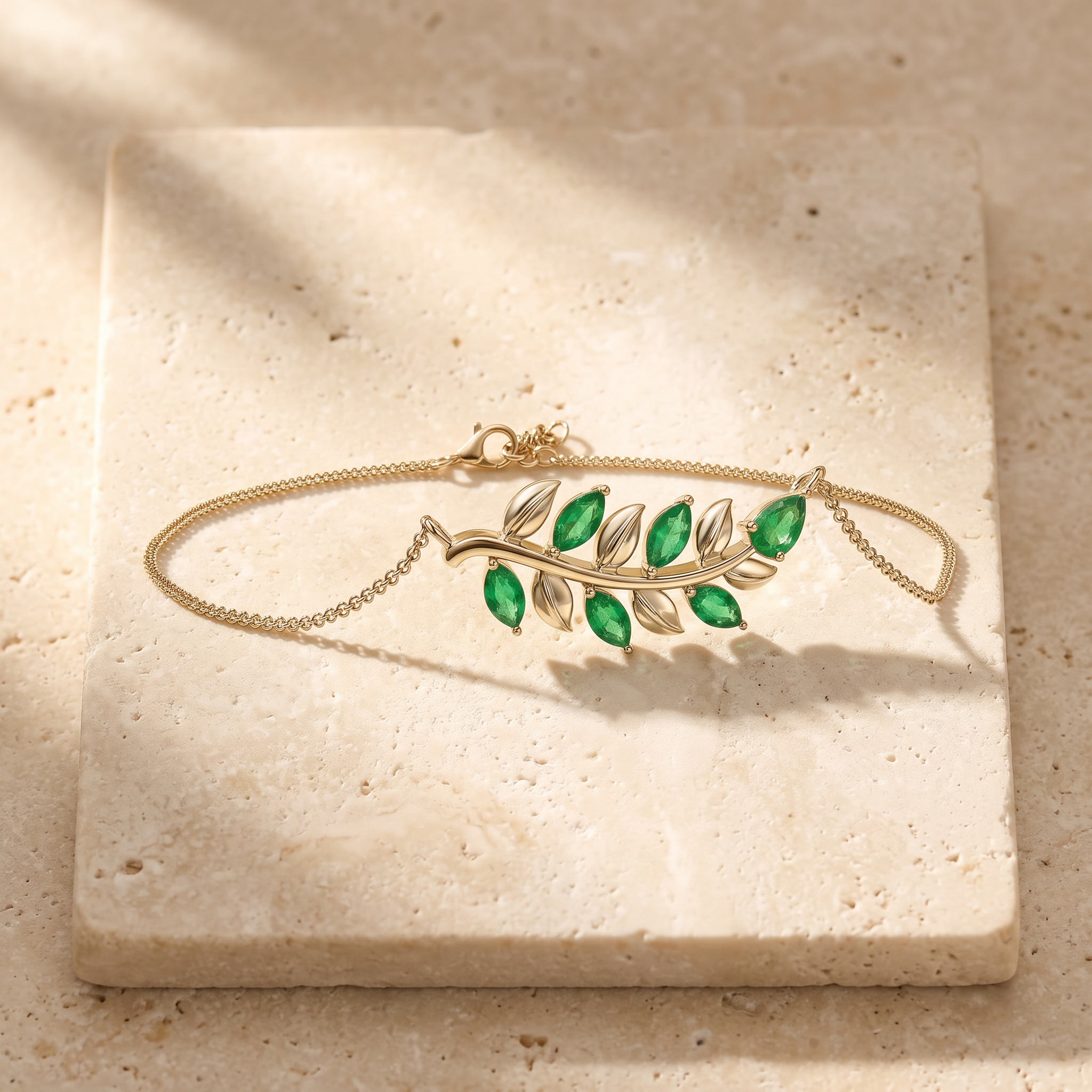 Pear & Marquise Emerald Olive Branch Bracelet by Angara