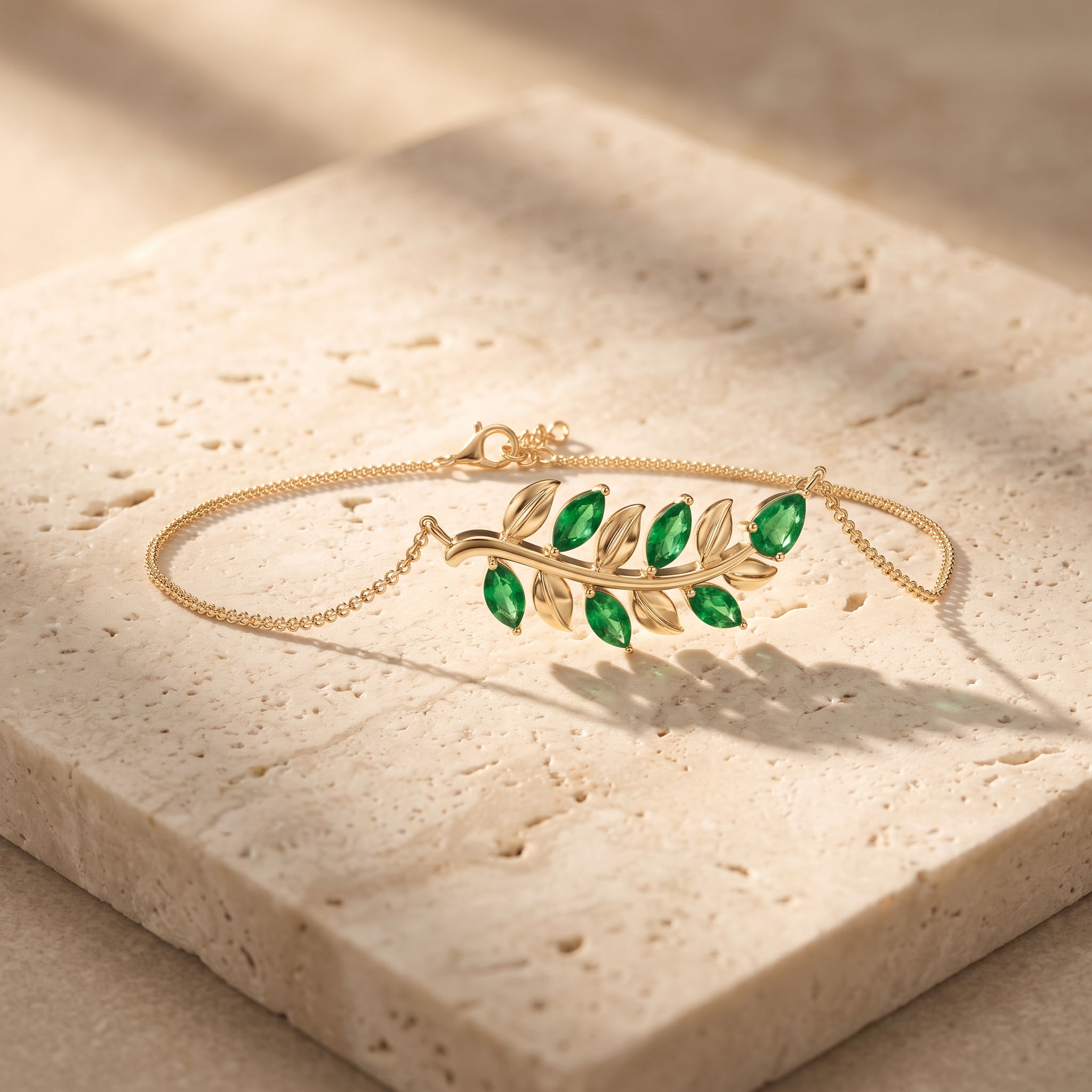 Pear & Marquise Emerald Olive Branch Bracelet by Angara