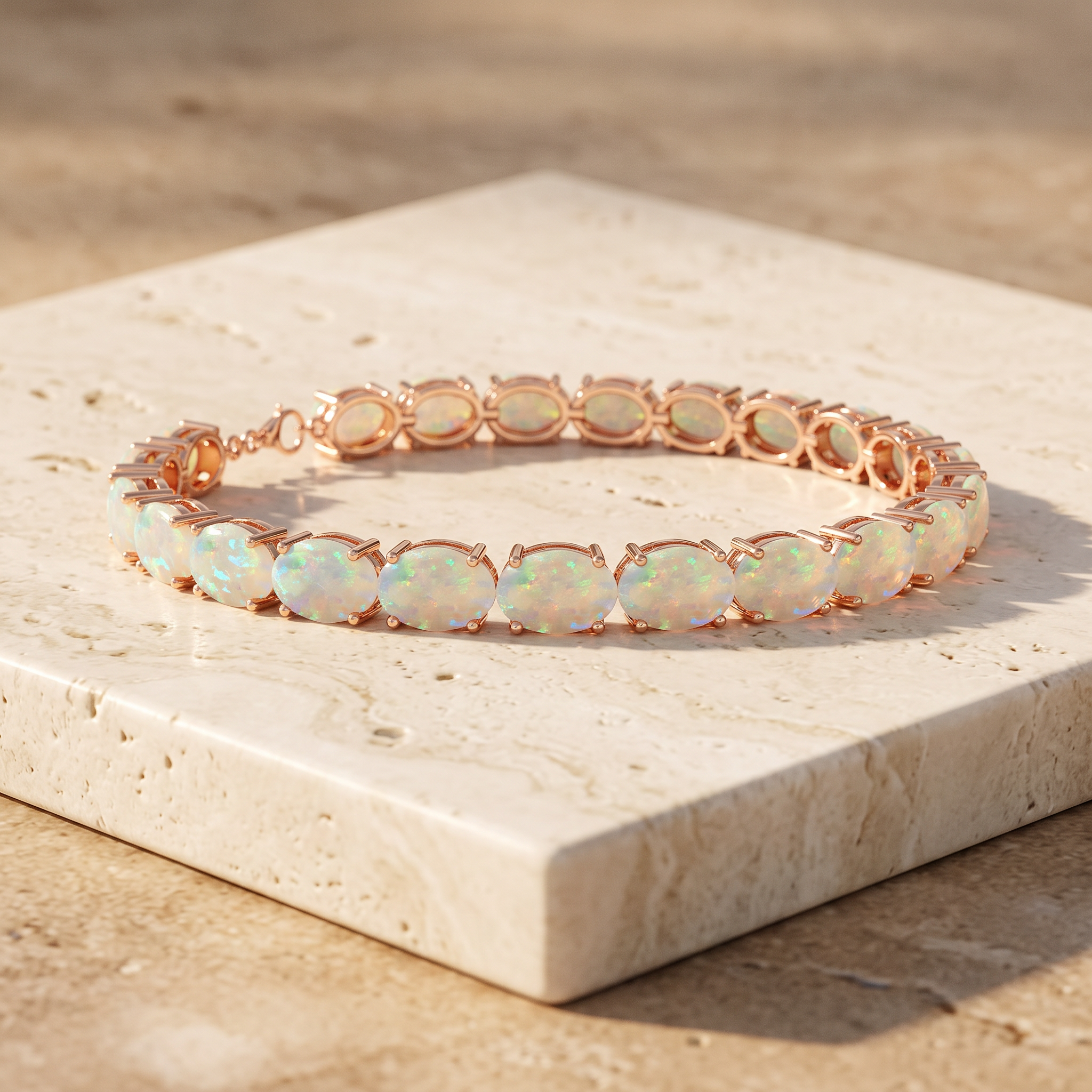 10.8 Carats Classic Oval Opal Tennis Link Bracelet by Angara