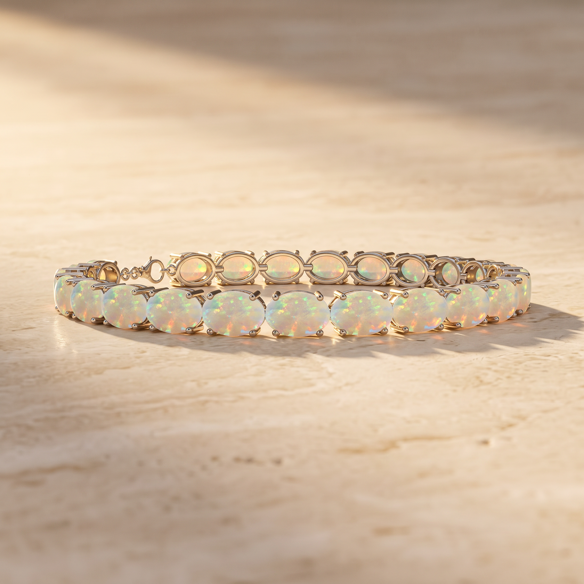 10.8 Carats Classic Oval Opal Tennis Link Bracelet by Angara