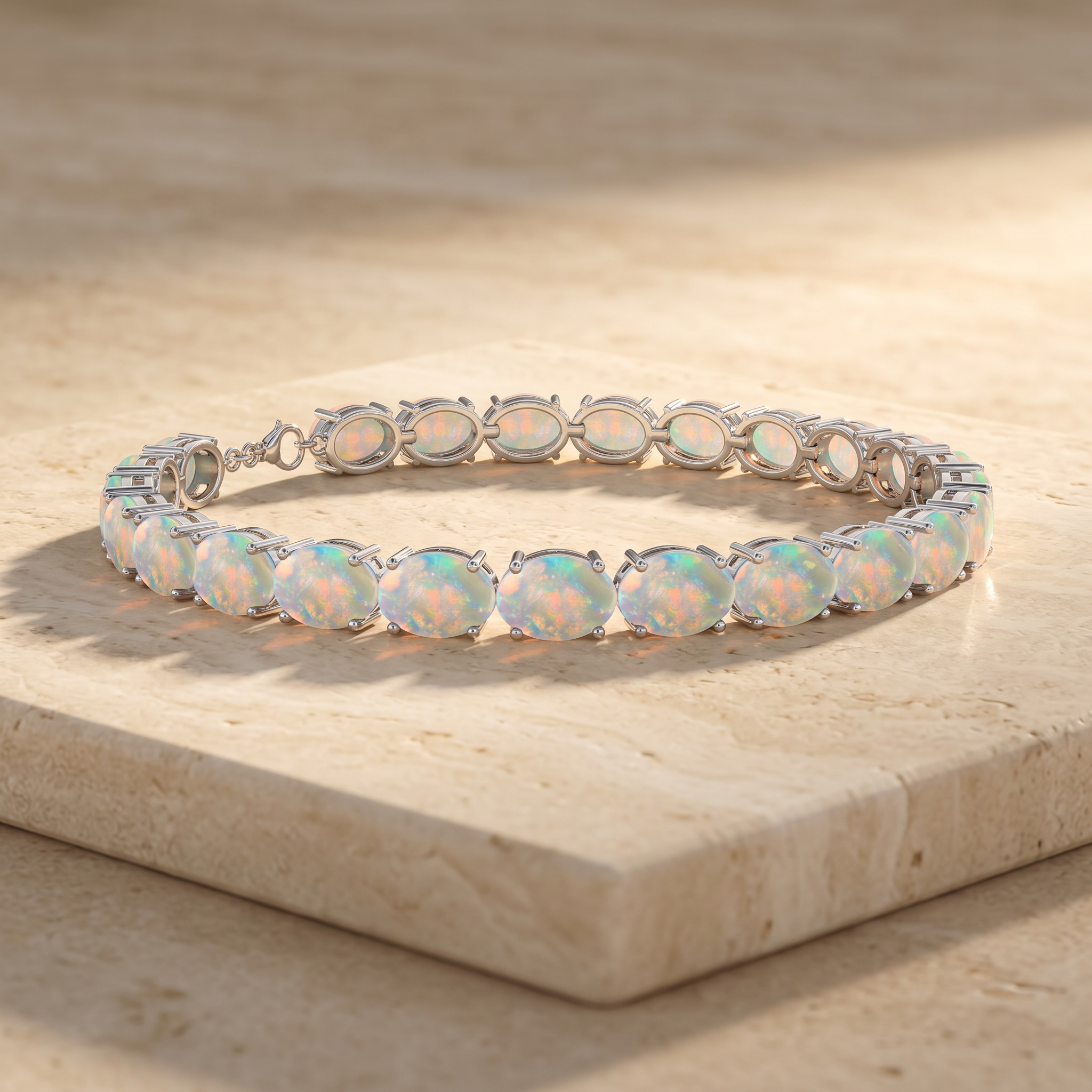10.8 Carats Classic Oval Opal Tennis Link Bracelet by Angara
