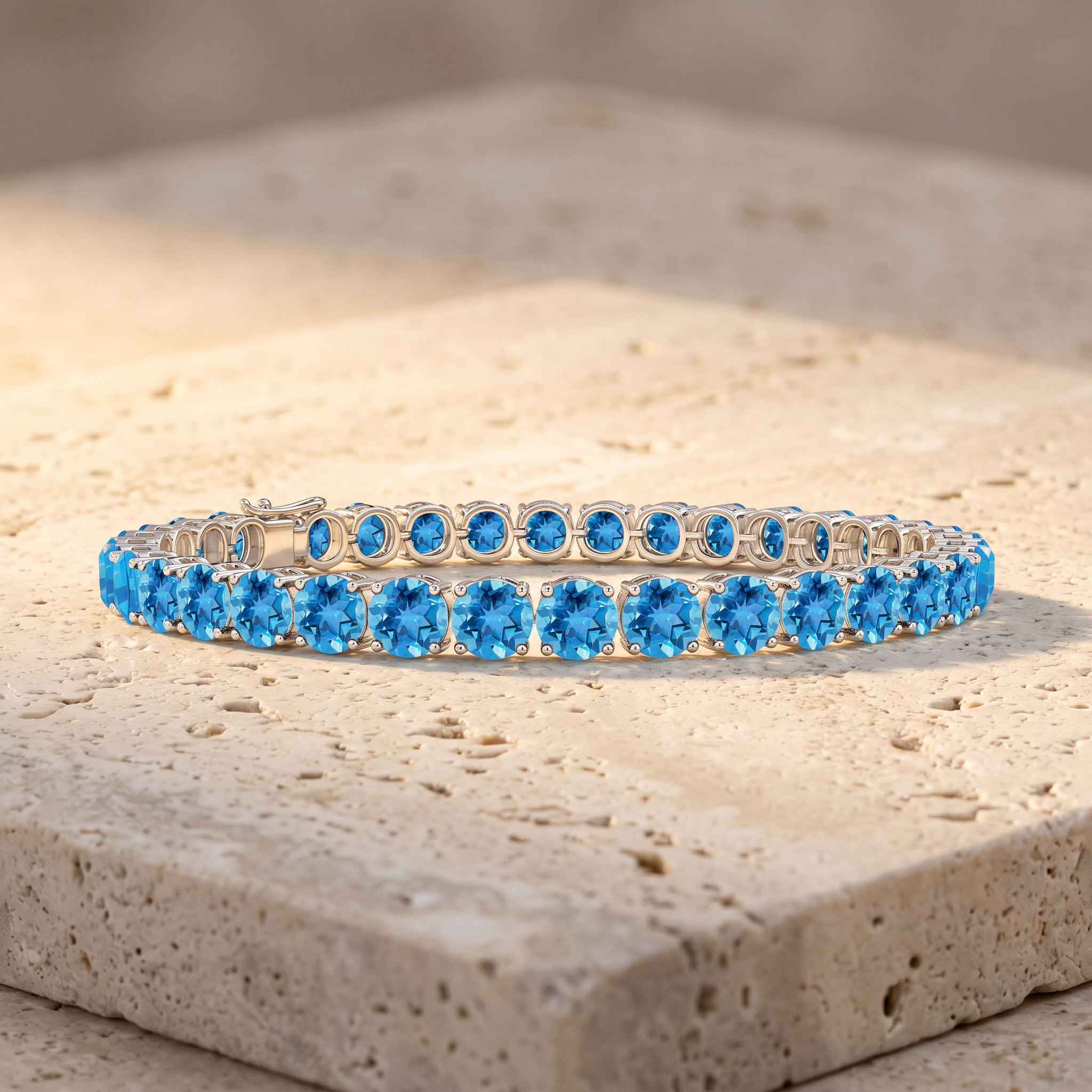Classic Swiss Blue Topaz Linear Tennis Bracelet by Angara