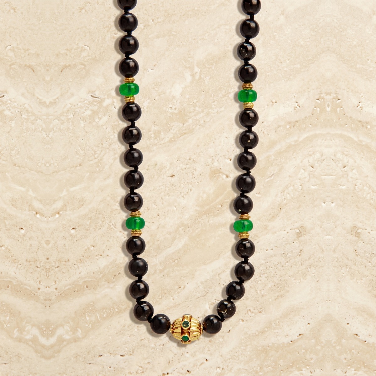 Black Shungite & Emerald Jade Beaded Necklace by YLANG23