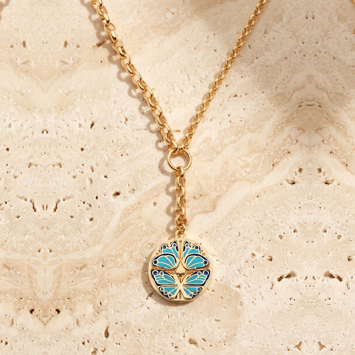 Ceramic Butterfly Heavy Mixed Belcher Extension Yellow Gold Necklace by YLANG23