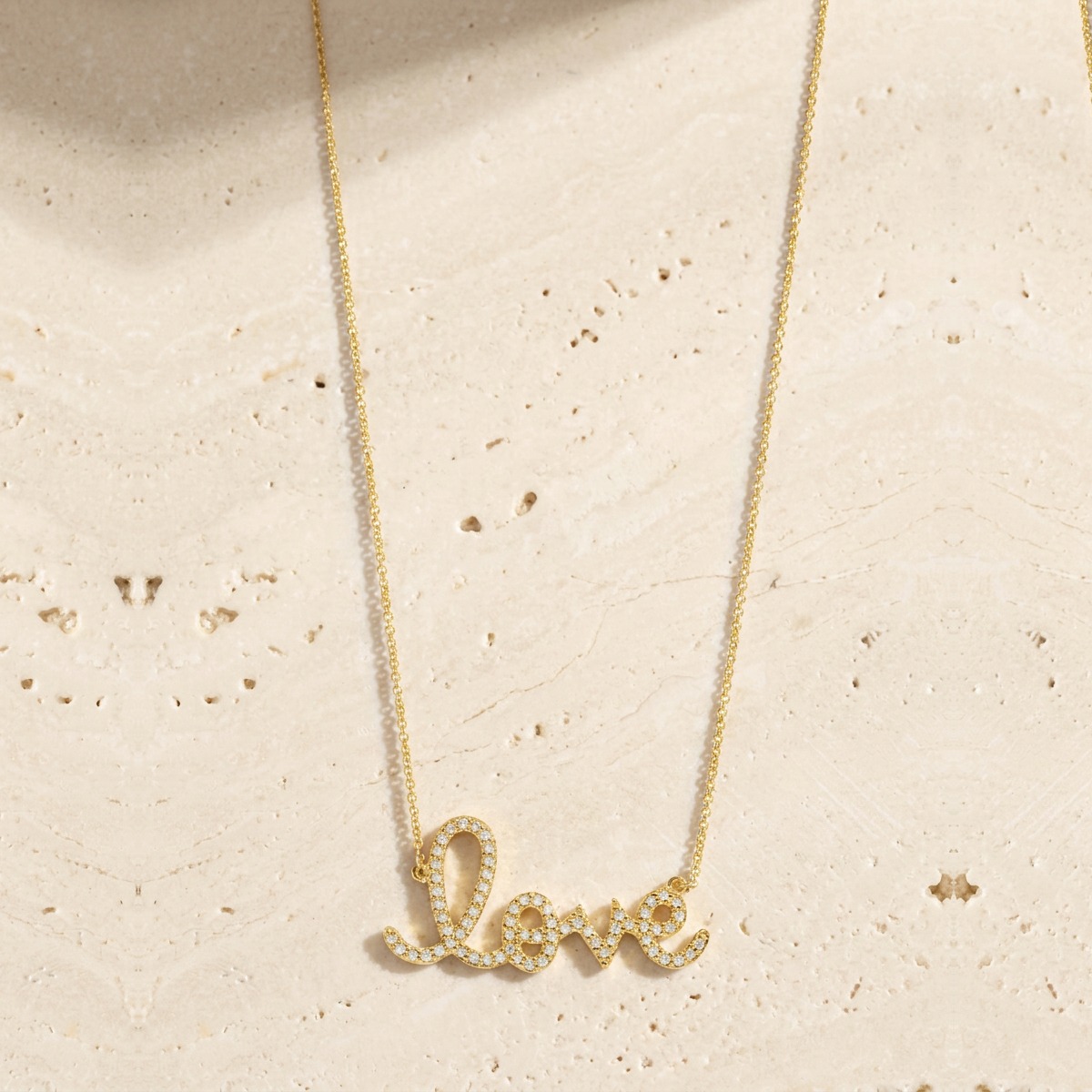 Large Diamond Love Script Necklace by YLANG23