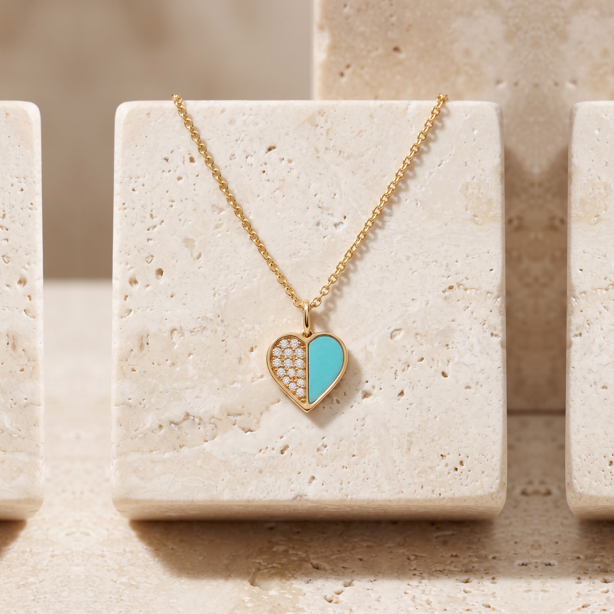 Diamond & Turquoise Inlay Heart Necklace by YLANG23