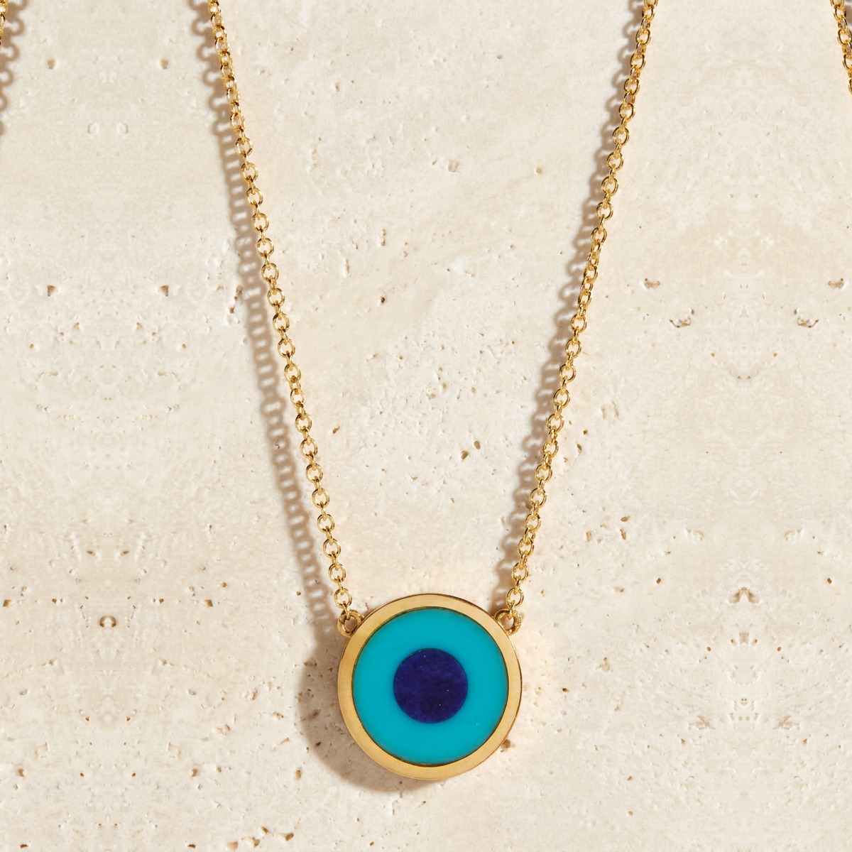 Mini Turquoise with Lapis Center Evil Eye Necklace by YLANG23