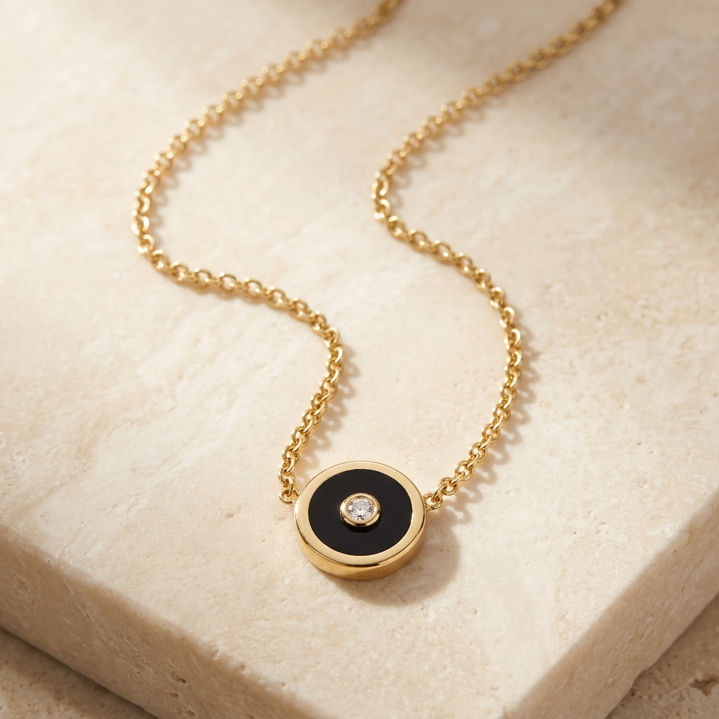 Mini Black Onyx and Diamond Compass Necklace by YLANG23