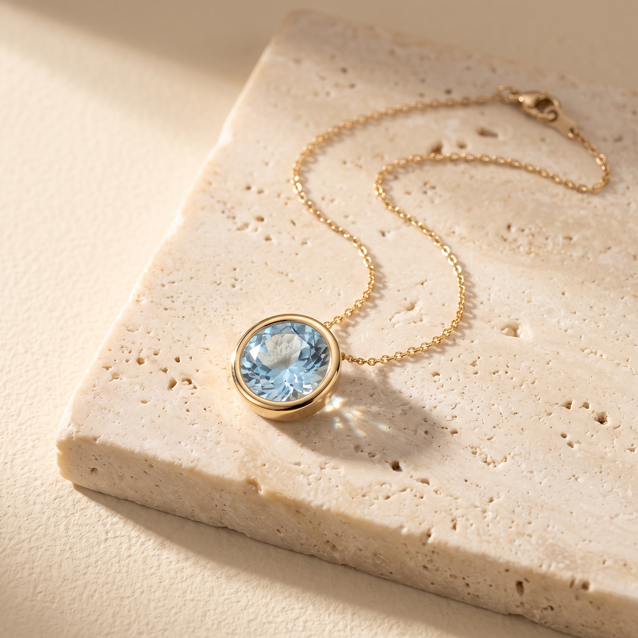 Bezel-Set Round Aquamarine Solitaire Pendant by Angara
