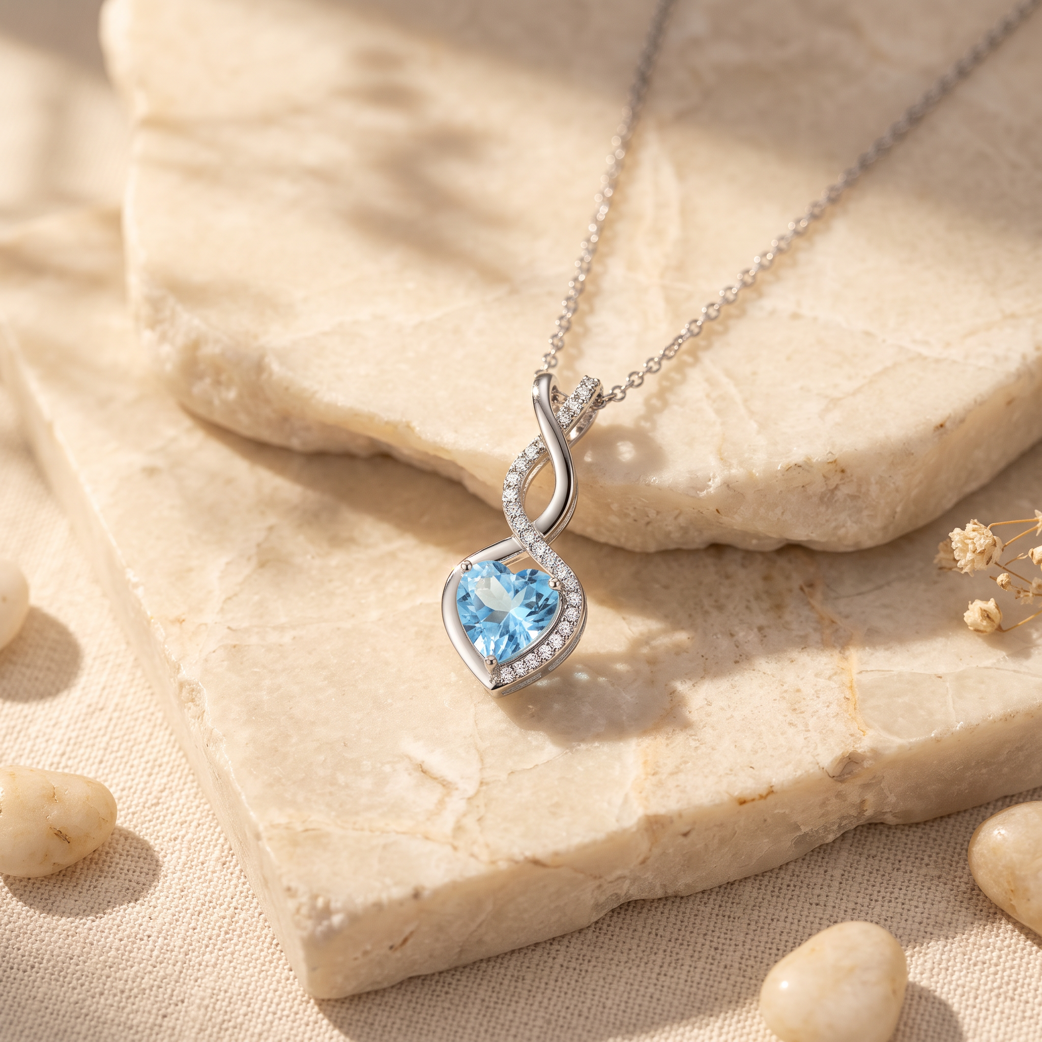 Heart-Shaped Aquamarine Infinity Pendant with Diamond Accents by Angara
