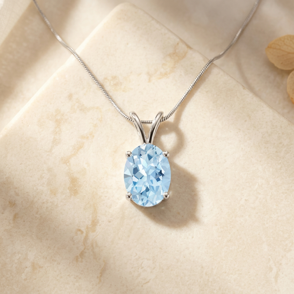 Prong-Set Oval Aquamarine V-Bale Solitaire Pendant by Angara