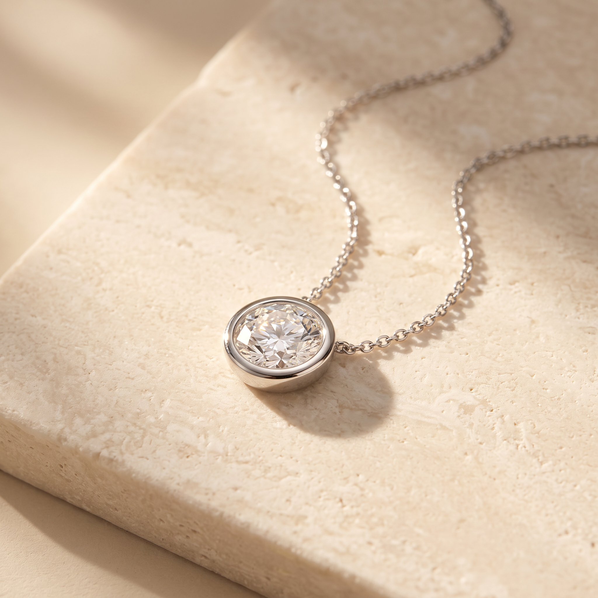Bezel-Set Round Diamond Solitaire Pendant by Angara