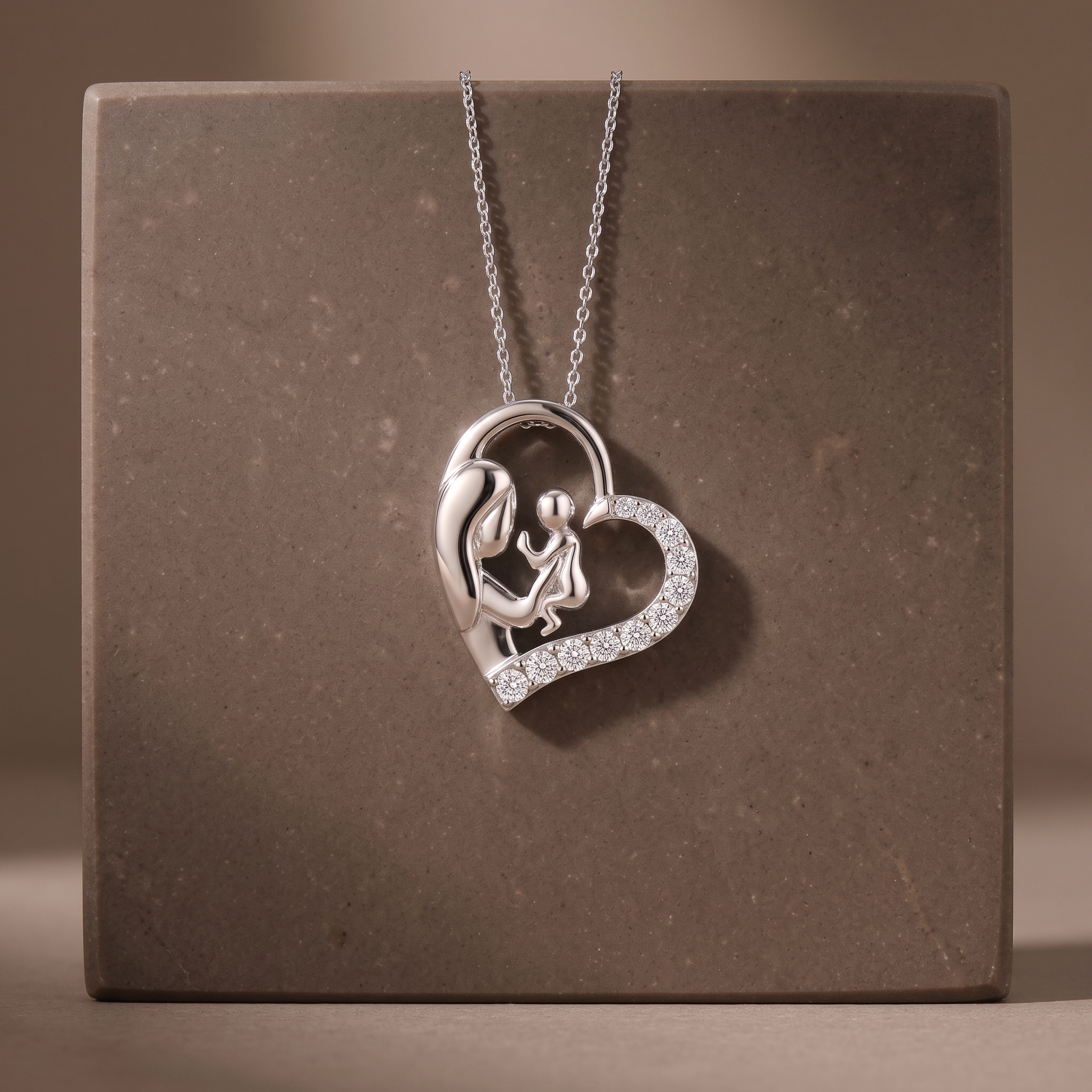 Diamond Heart Mother & Baby Pendant by Angara