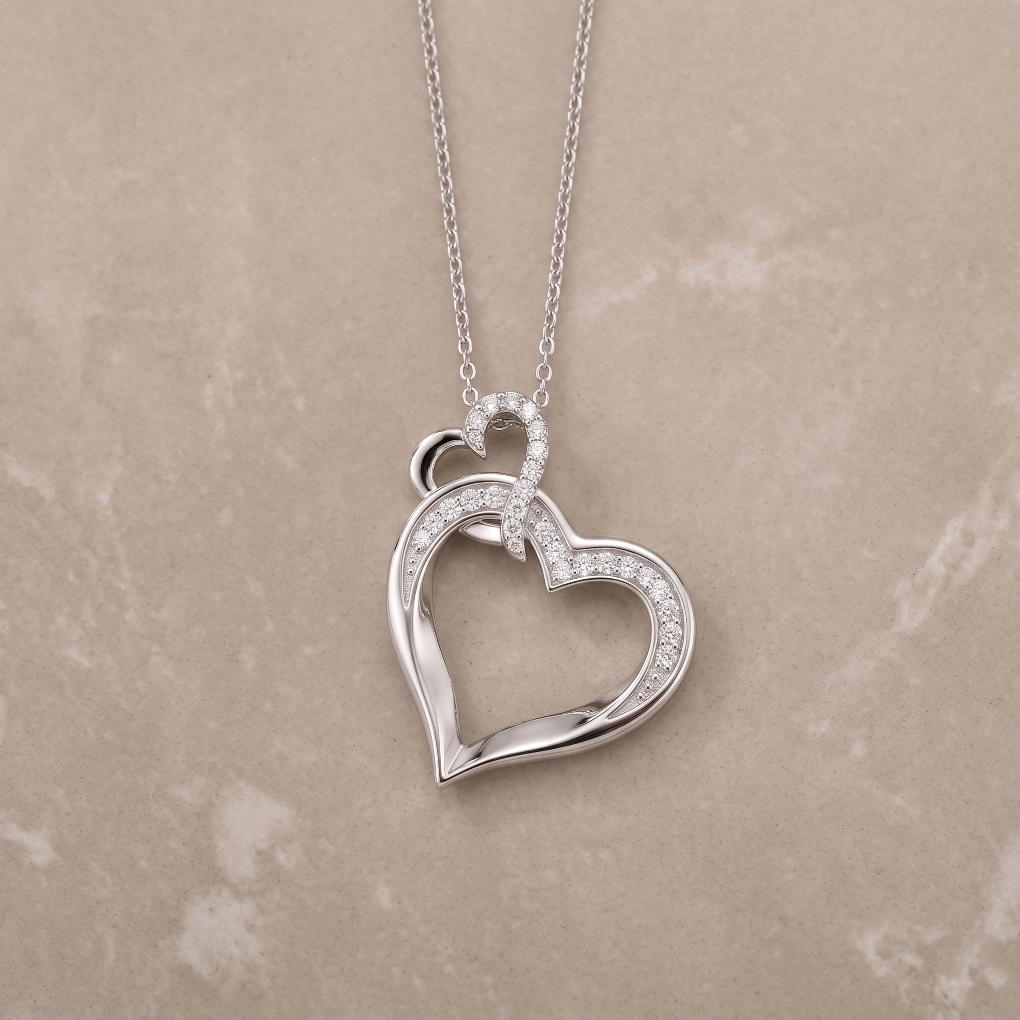 Interlinked Diamond Tilted Heart Pendant by Angara
