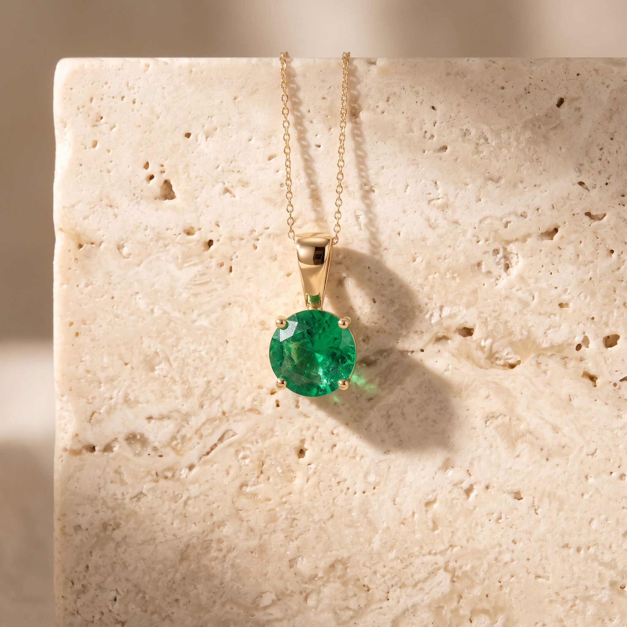 Classic Prong-Set Round Emerald Solitaire Pendant by Angara