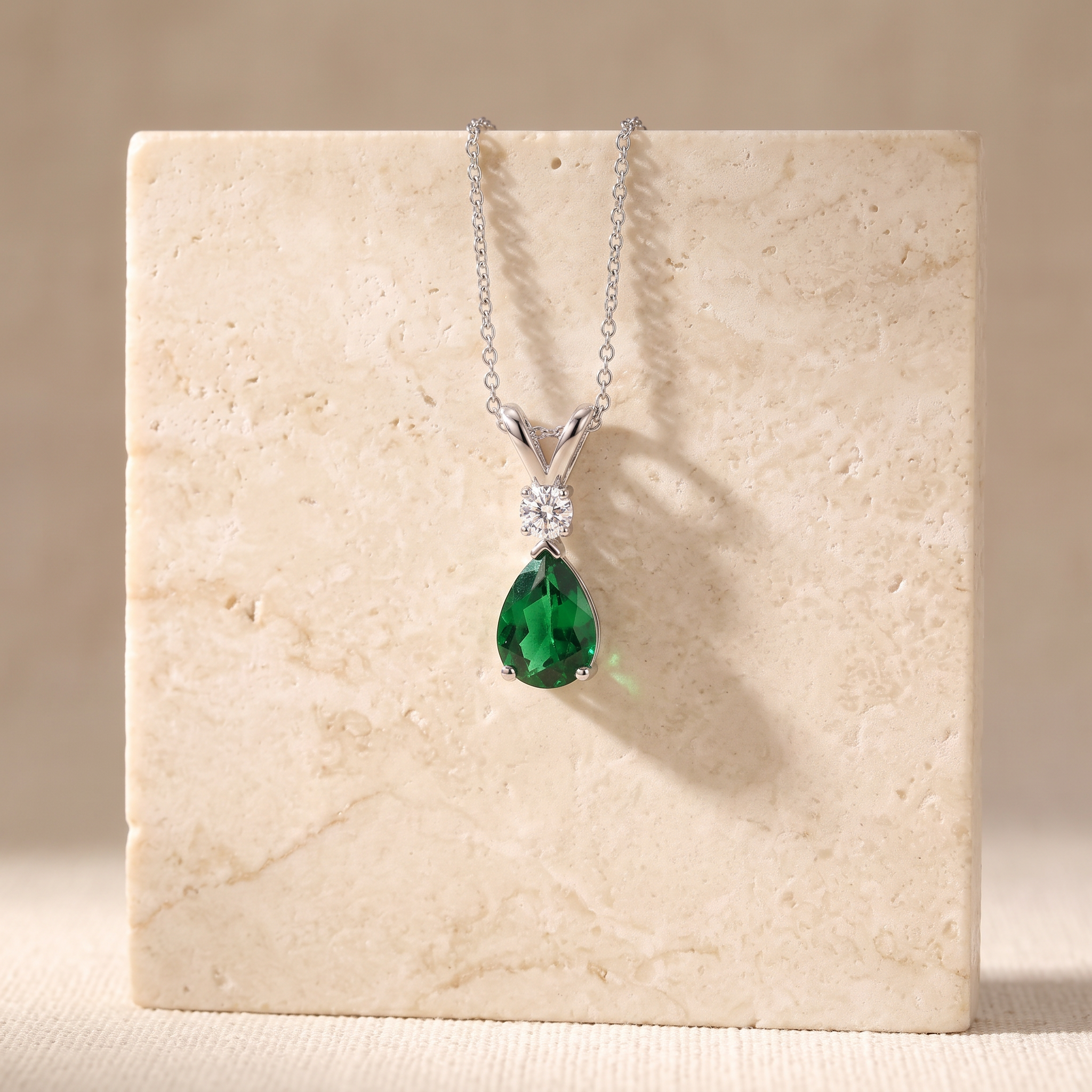 Prong-Set Emerald Teardrop V-Bale Pendant with Diamond by Angara