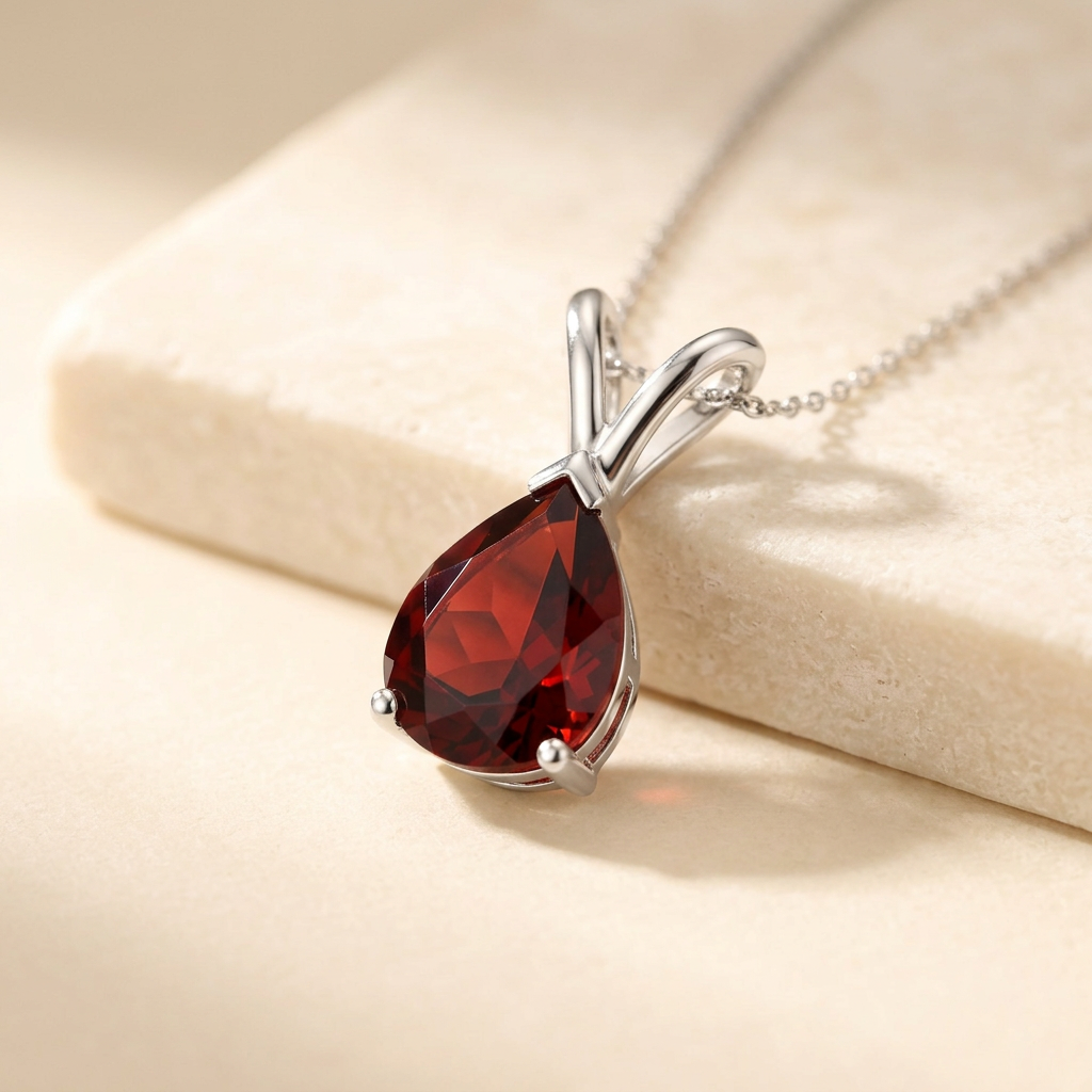 V-Bale Pear-Shaped Garnet Solitaire Pendant by Angara