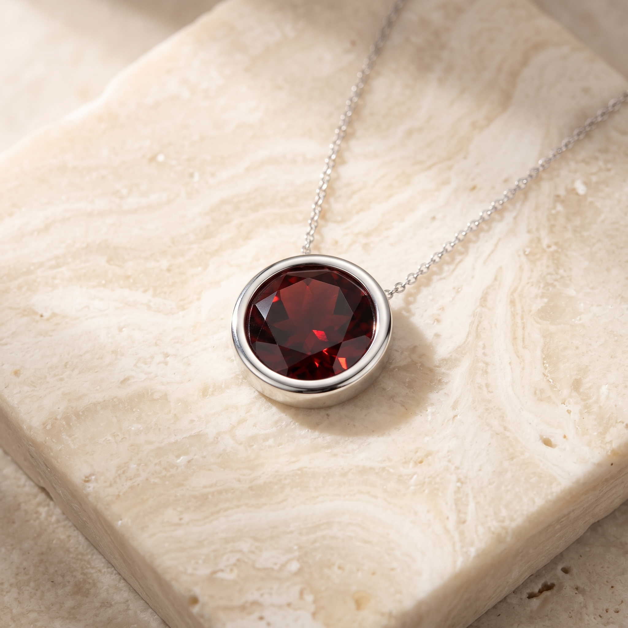 Bezel-Set Round Garnet Solitaire Pendant by Angara