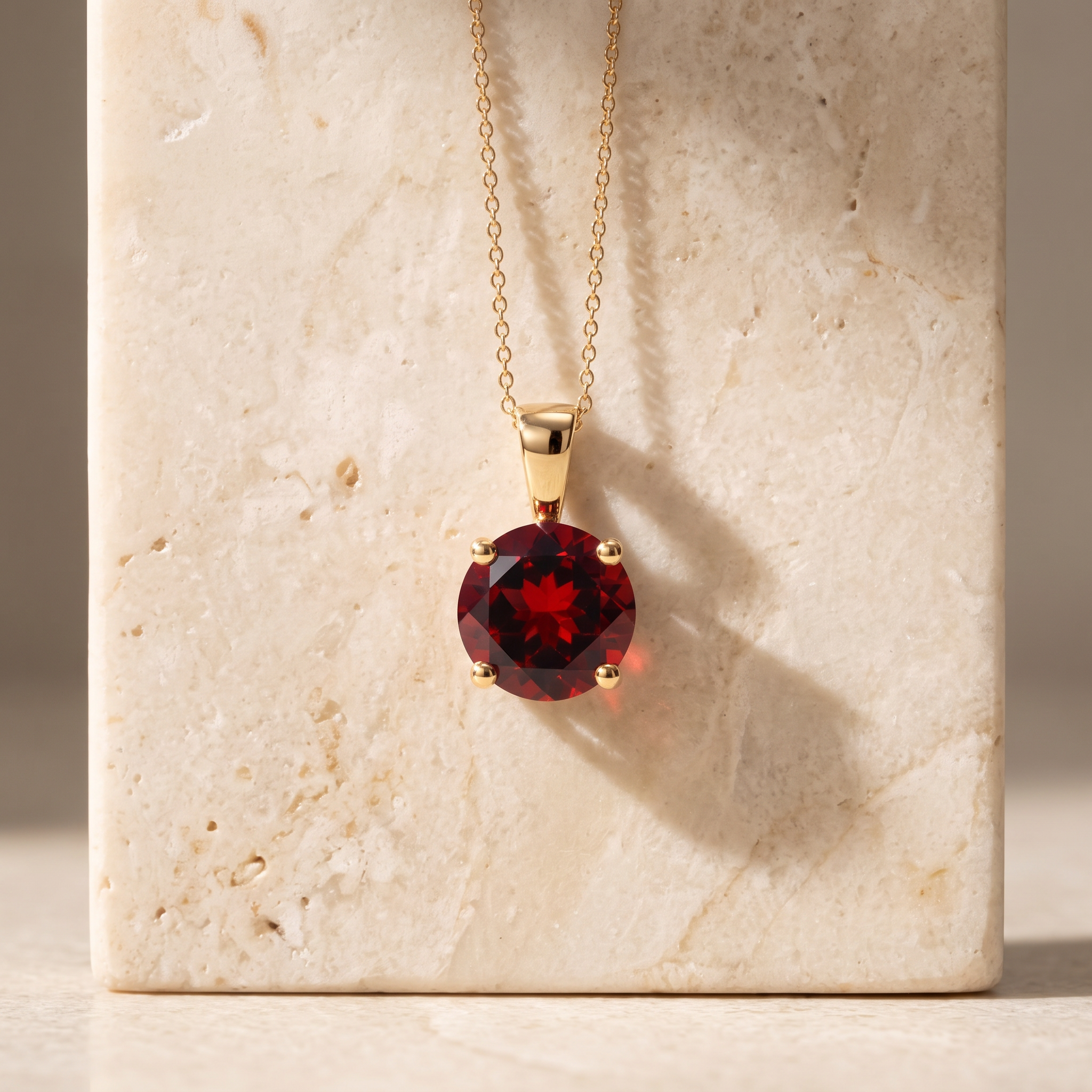 Classic Prong-Set Round Garnet Solitaire Pendant by Angara