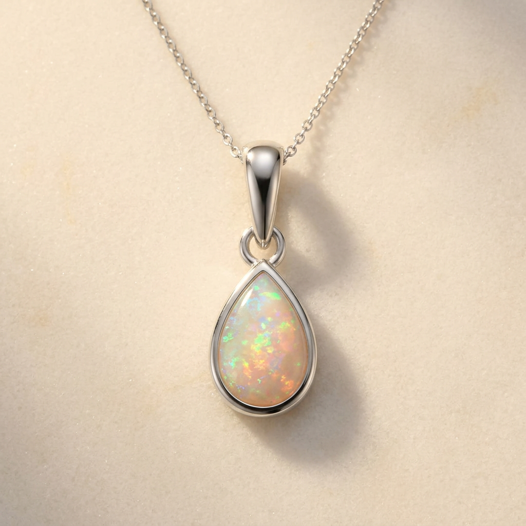 Pear-Shaped Opal Solitaire Dangle Pendant by Angara