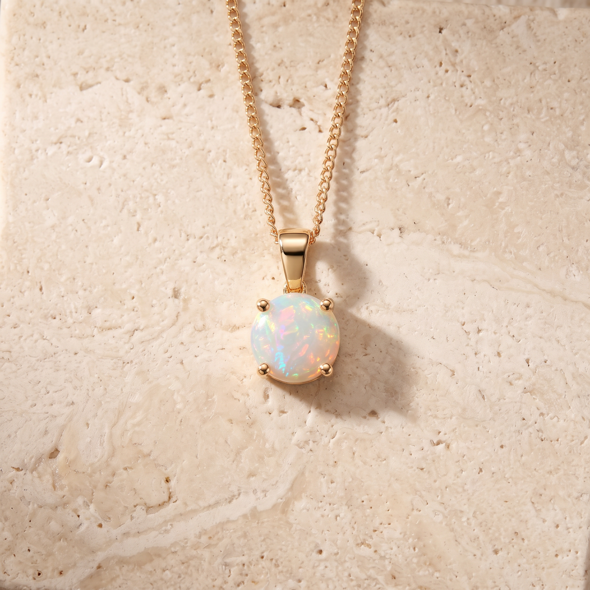 Classic Prong-Set Round Opal Solitaire Pendant by Angara