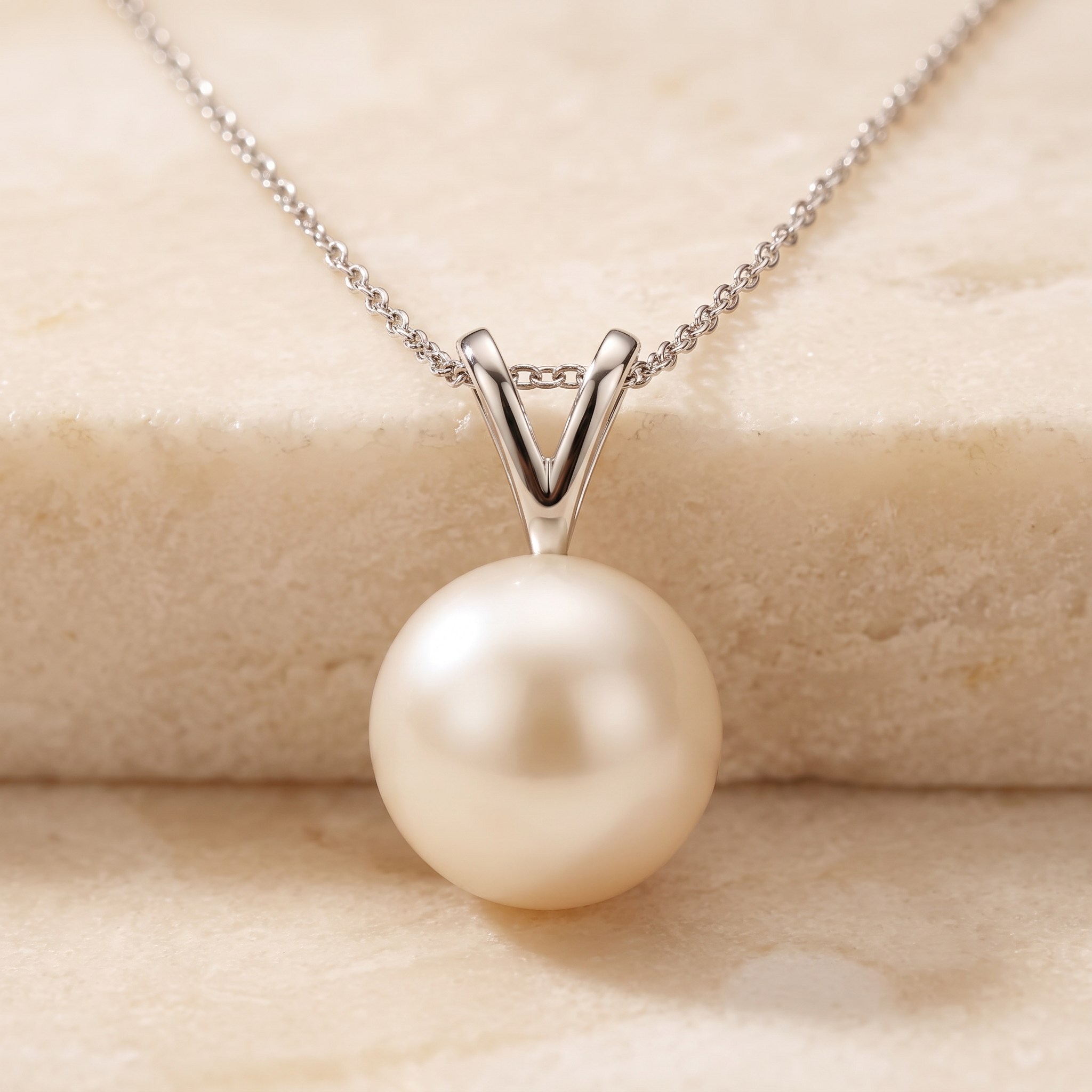 Freshwater Pearl Solitaire V-Bale Pendant by Angara