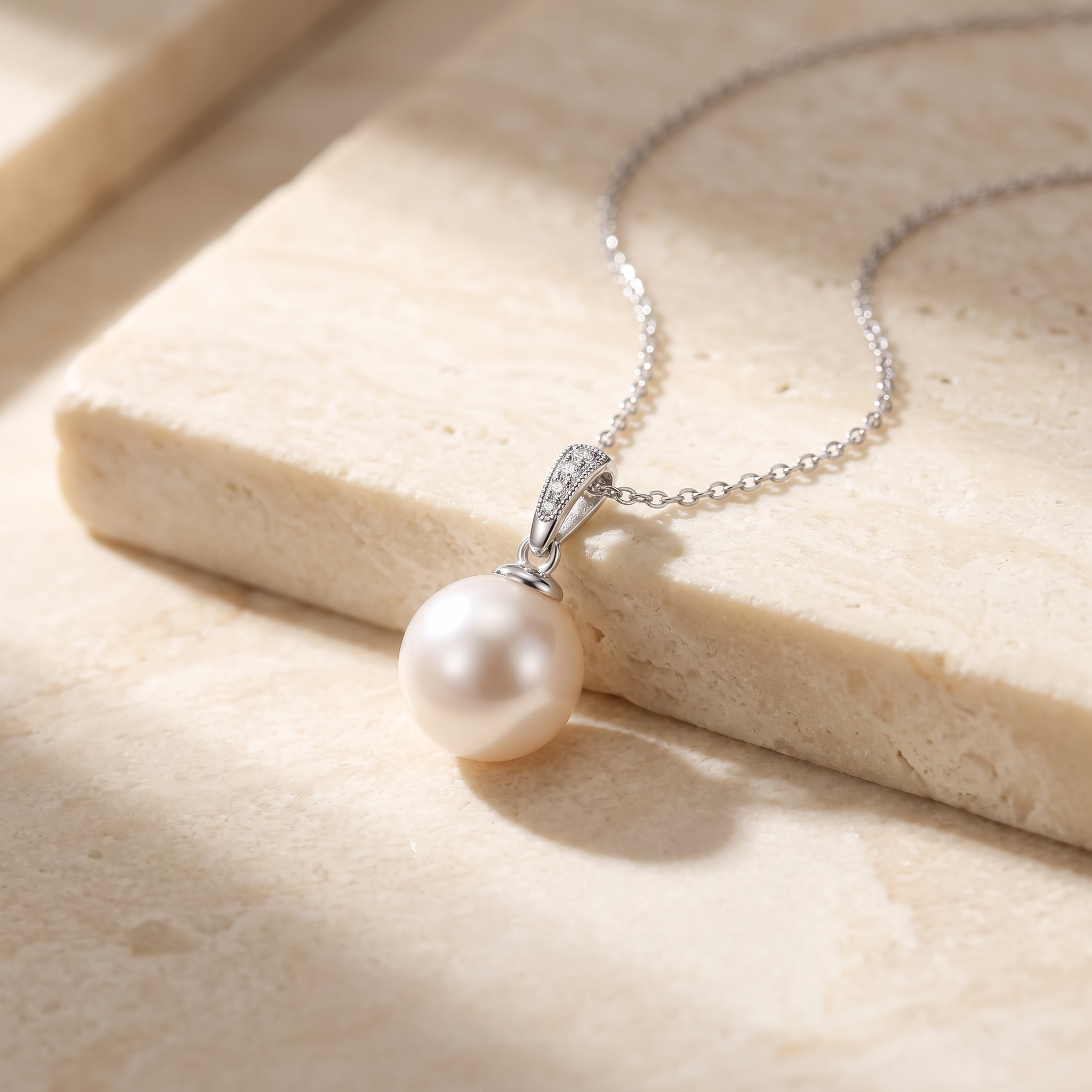 Solitaire Freshwater Pearl Pendant with Diamonds by Angara