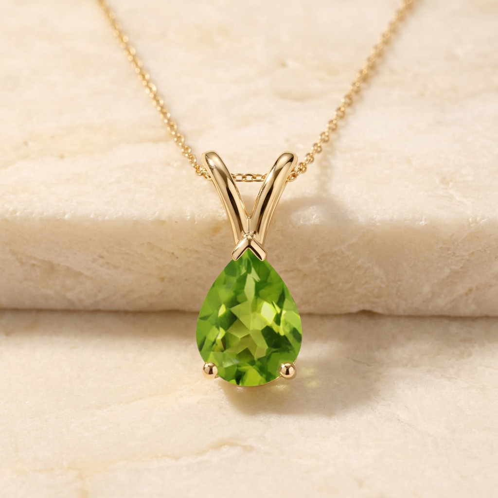 V-Bale Pear-Shaped Peridot Solitaire Pendant by Angara