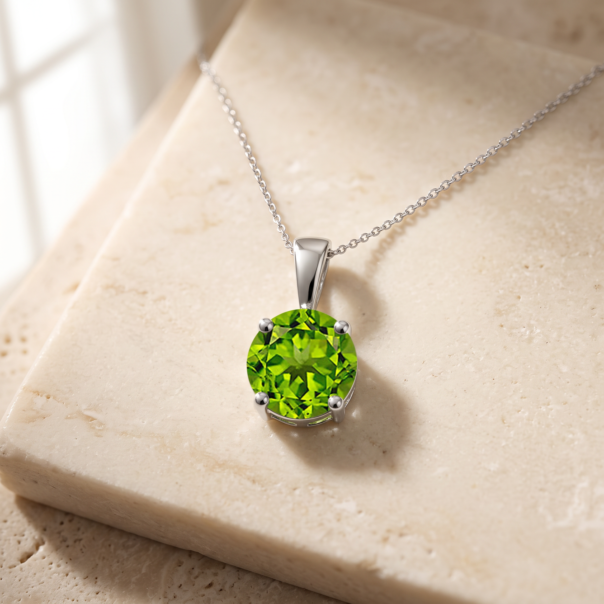Classic Prong-Set Round Peridot Solitaire Pendant by Angara