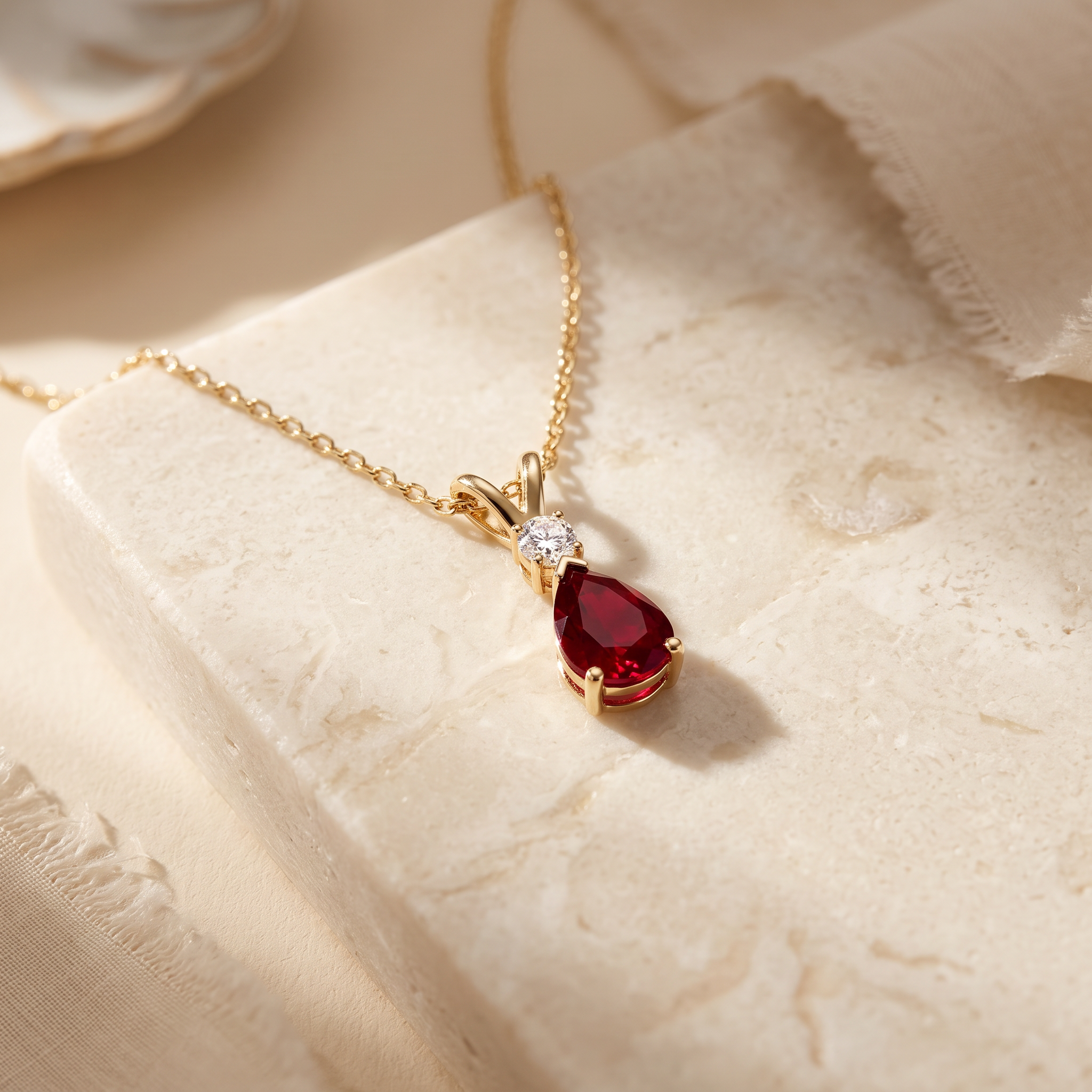 Prong-Set Ruby Teardrop V-Bale Pendant with Diamond by Angara