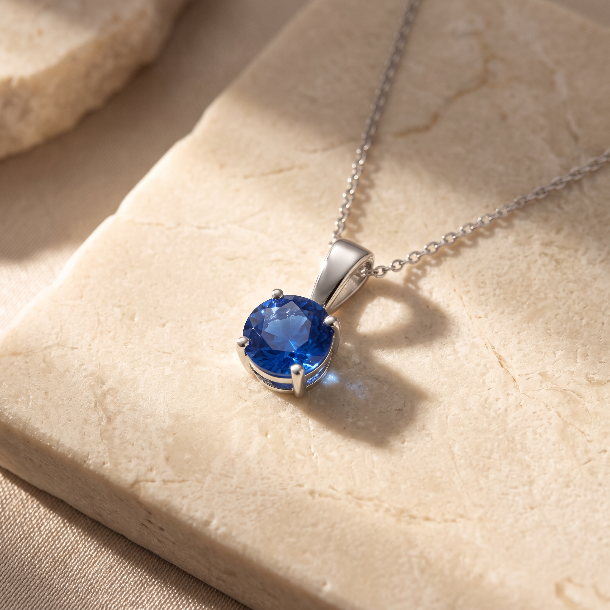 Classic Prong-Set Round Blue Sapphire Solitaire Pendant by Angara