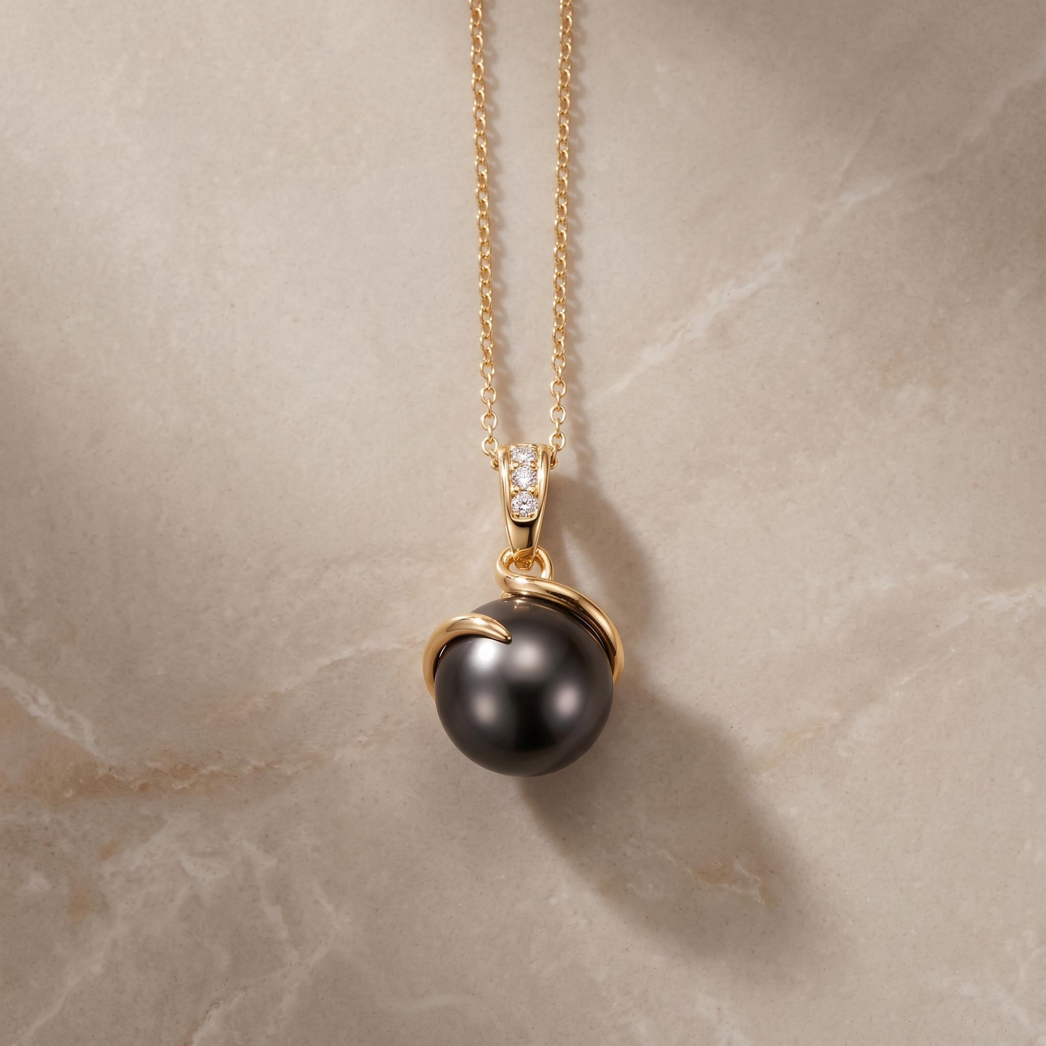 Tahitian Pearl Spiral Pendant with Diamonds by Angara