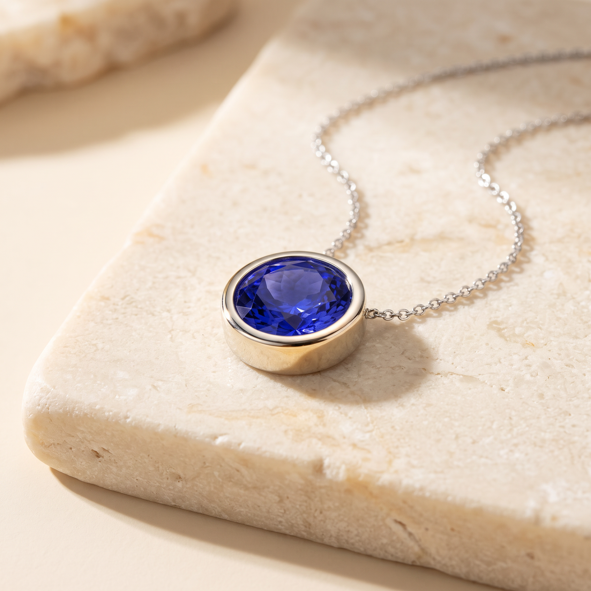 Bezel-Set Round Tanzanite Solitaire Pendant by Angara