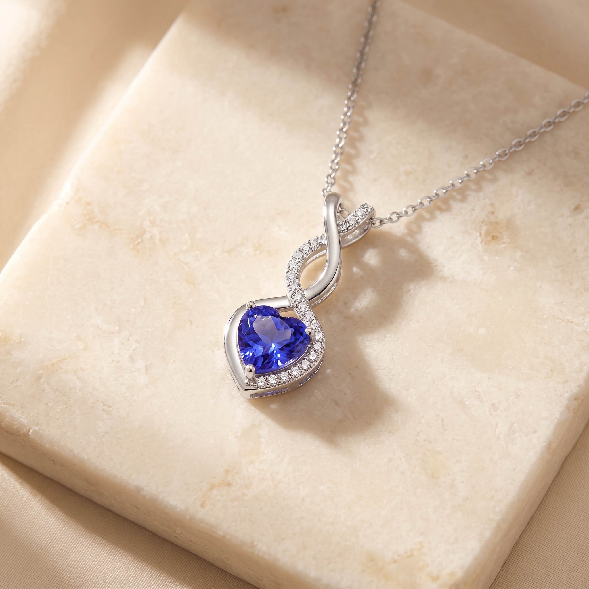 Heart-Shaped Tanzanite Infinity Pendant with Diamond Accents by Angara