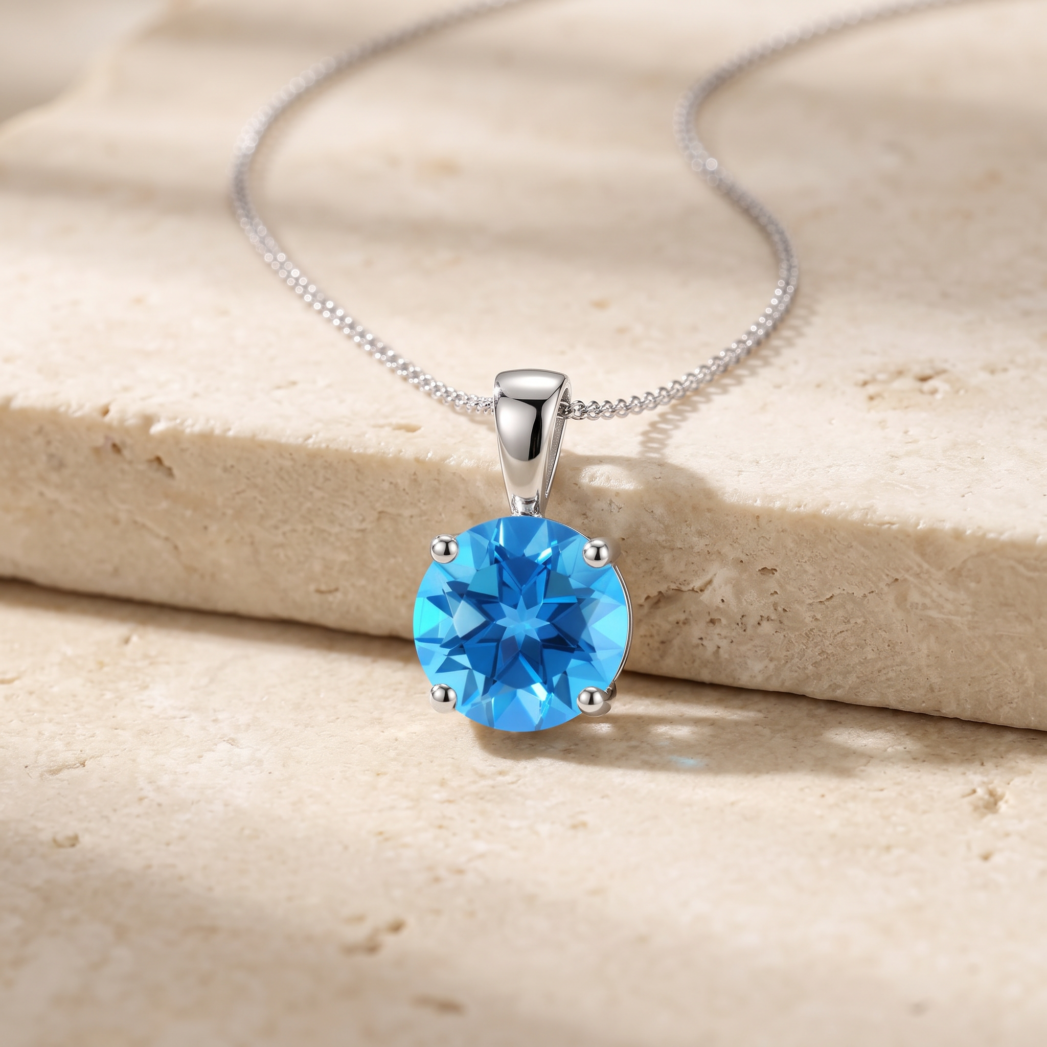 Classic Prong-Set Round Swiss Blue Topaz Solitaire Pendant by Angara