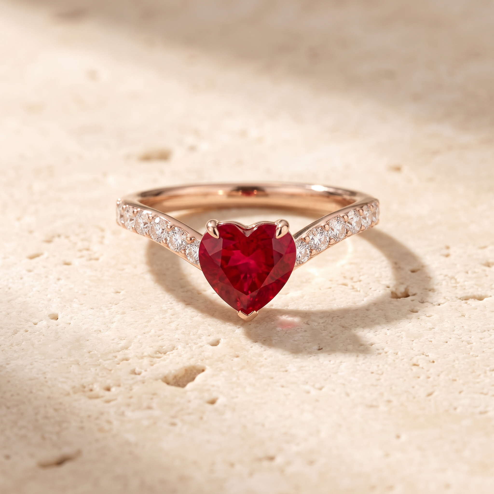 Heart-Shaped Ruby Curved Engagement Ring with Accents by Angara