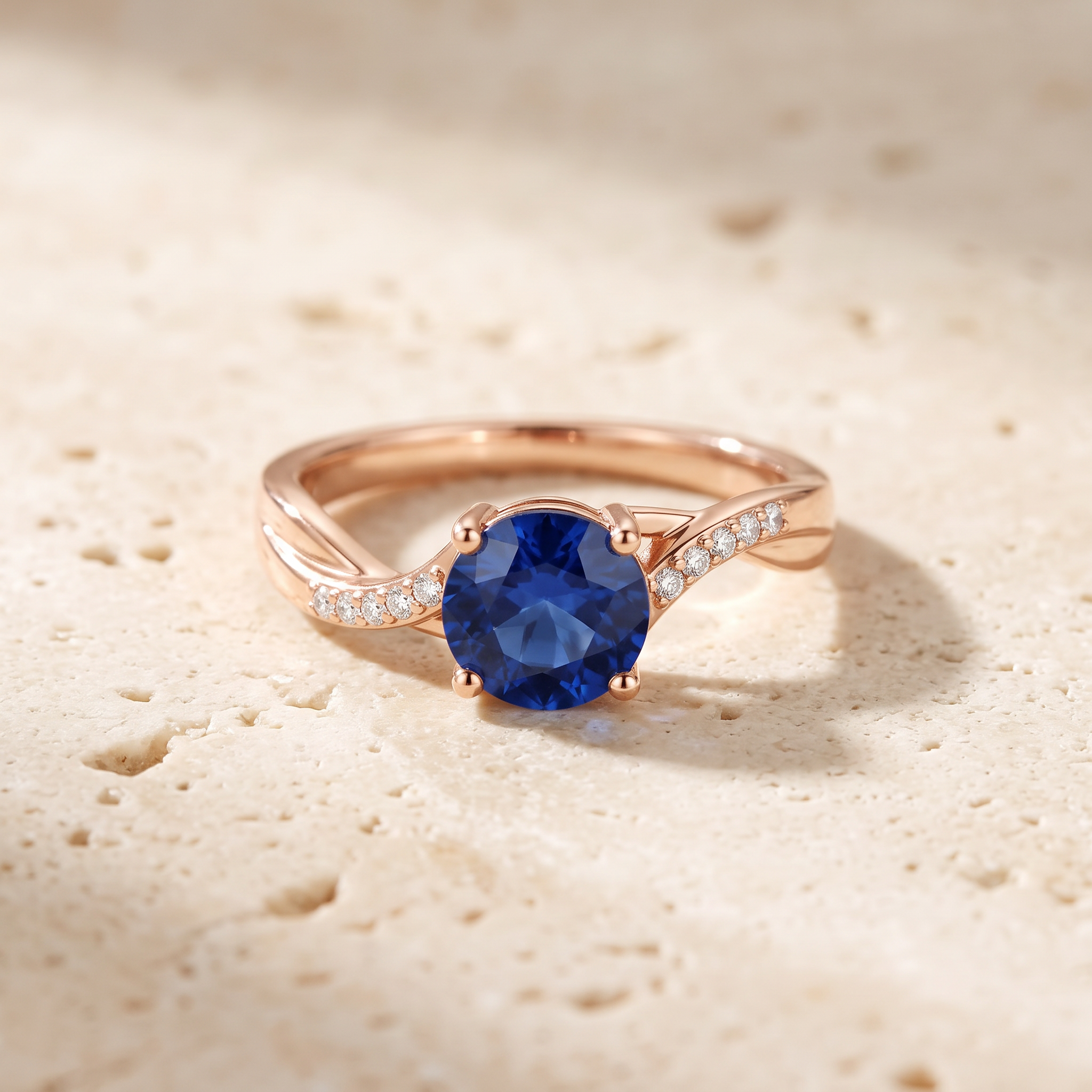 GIA Certified Solitaire Blue Sapphire Twisted Split Shank Ring by Angara